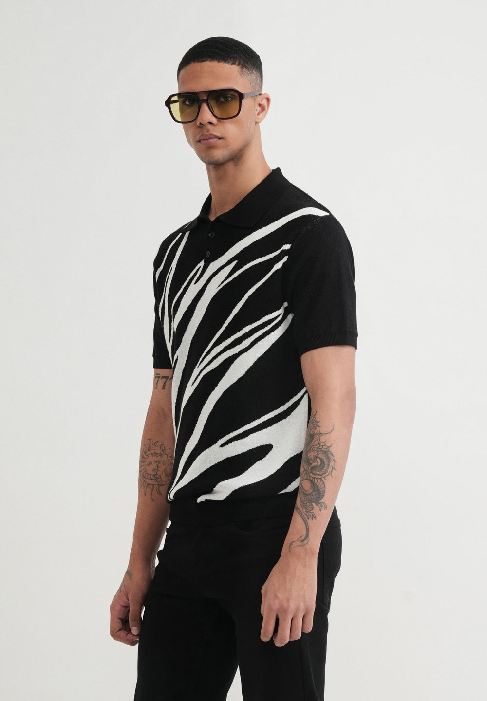 Black Jacquard Knitted Polo