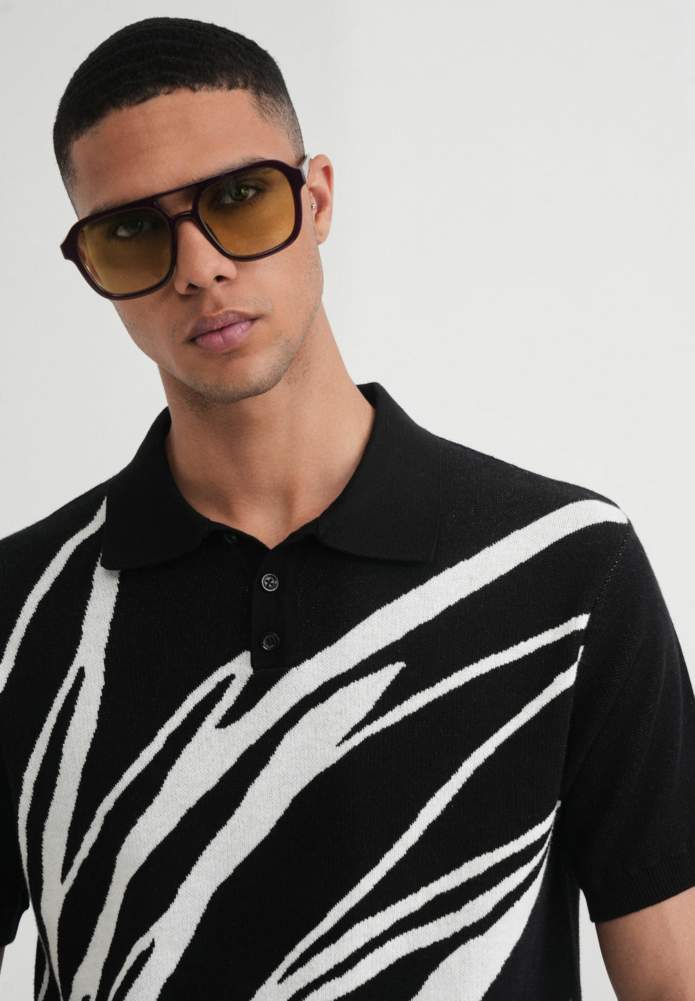 Black Jacquard Knitted Polo