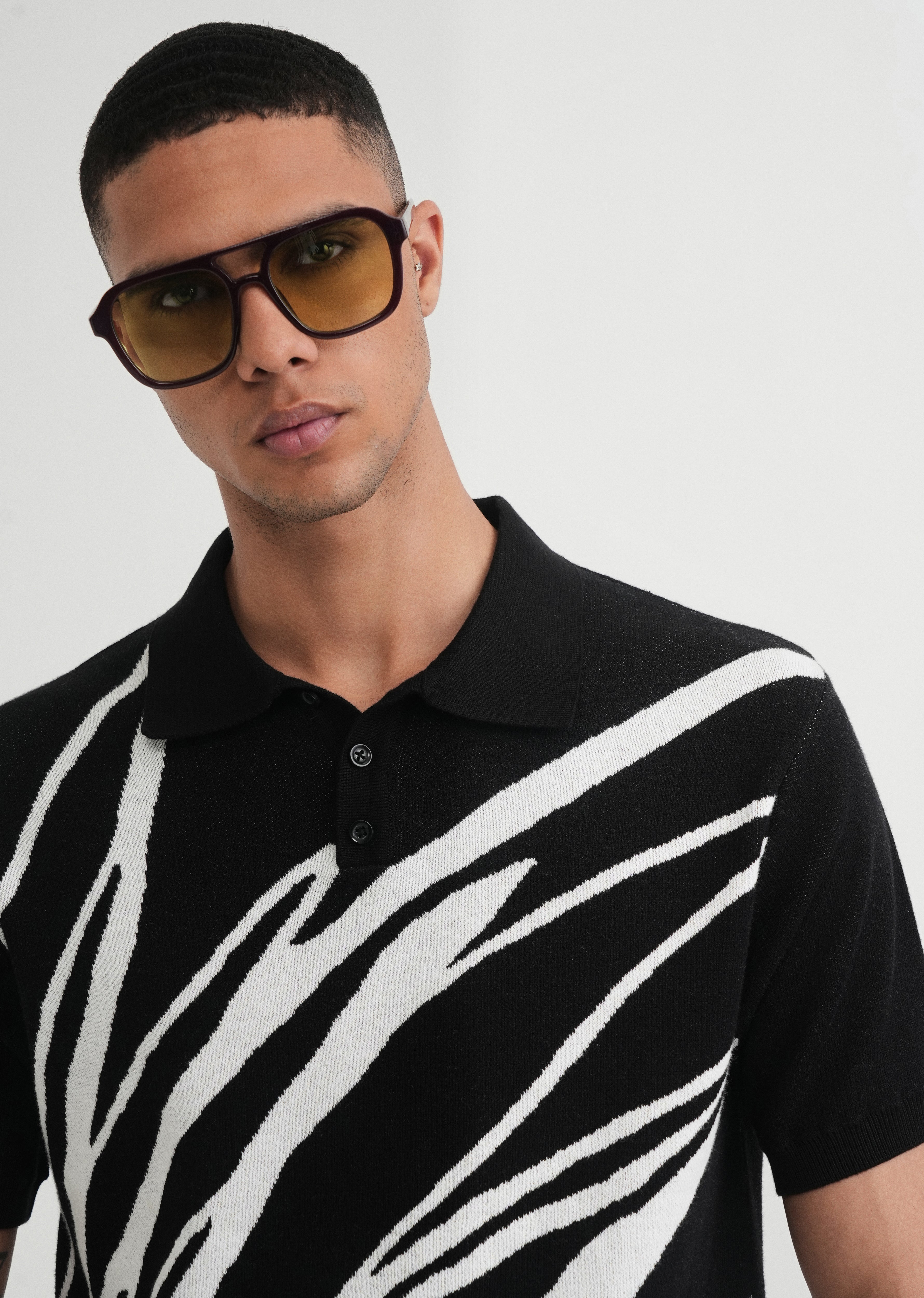 Black Jacquard Knitted Polo
