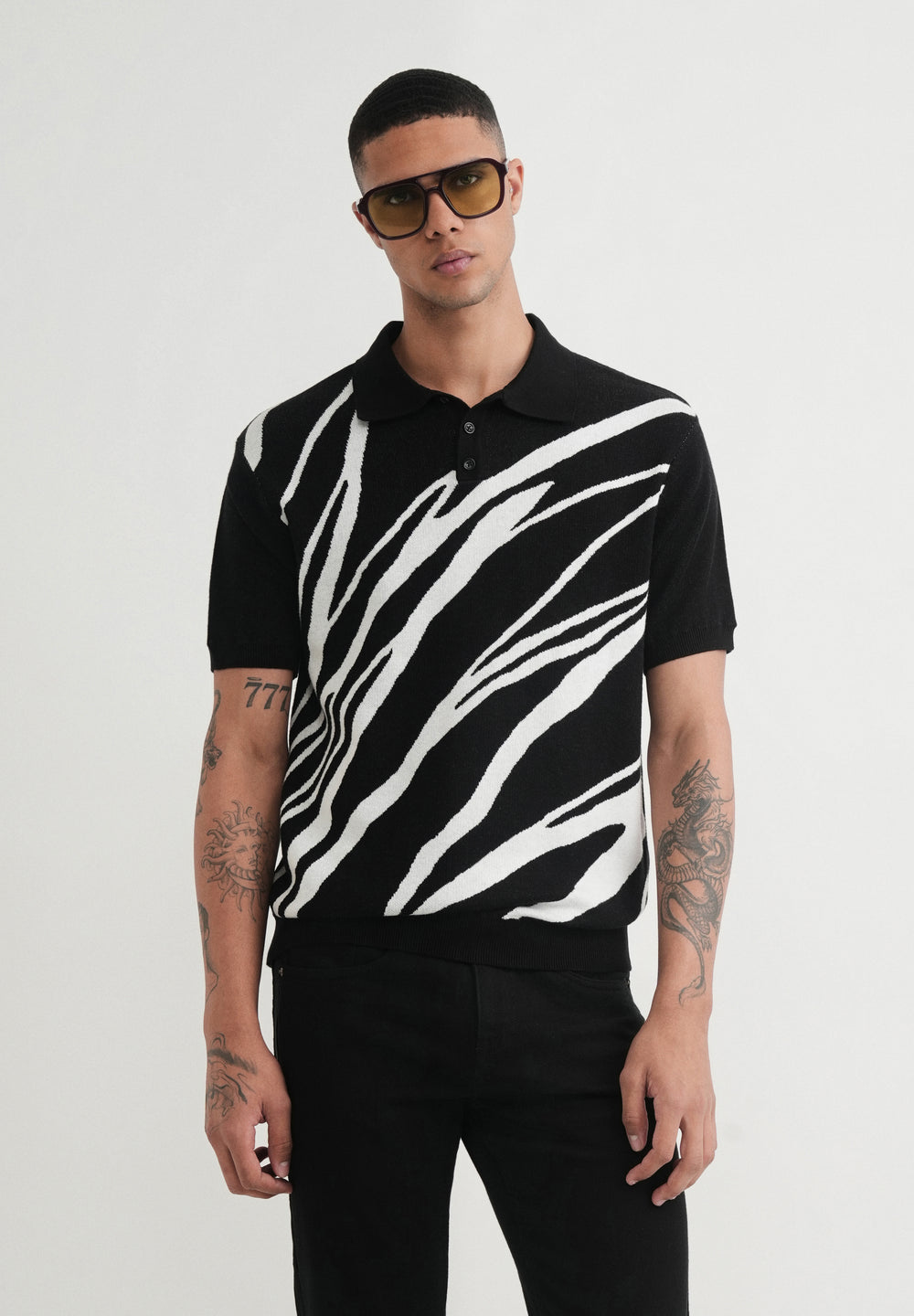 Black Jacquard Knitted Polo