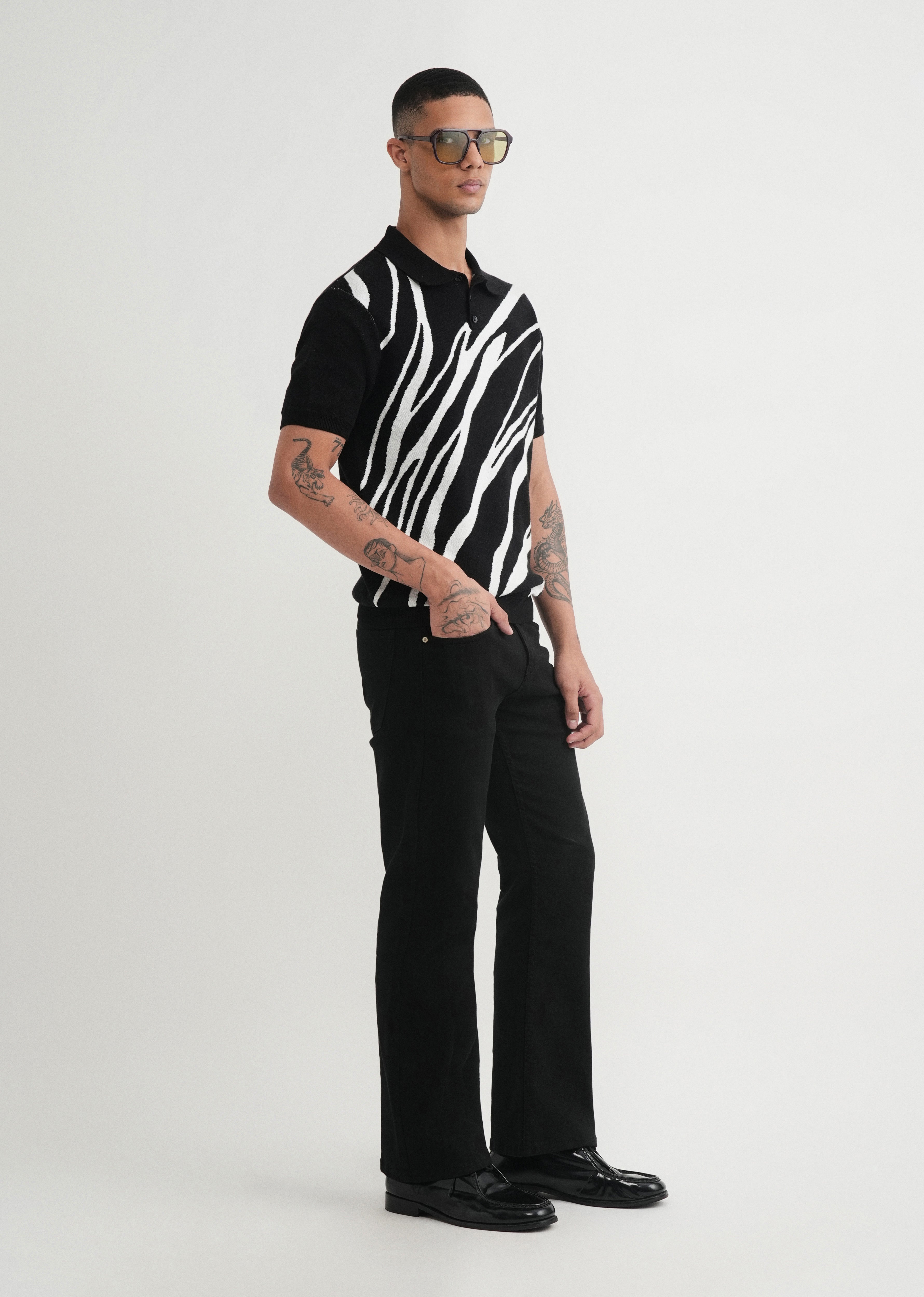 Black Jacquard Knitted Polo