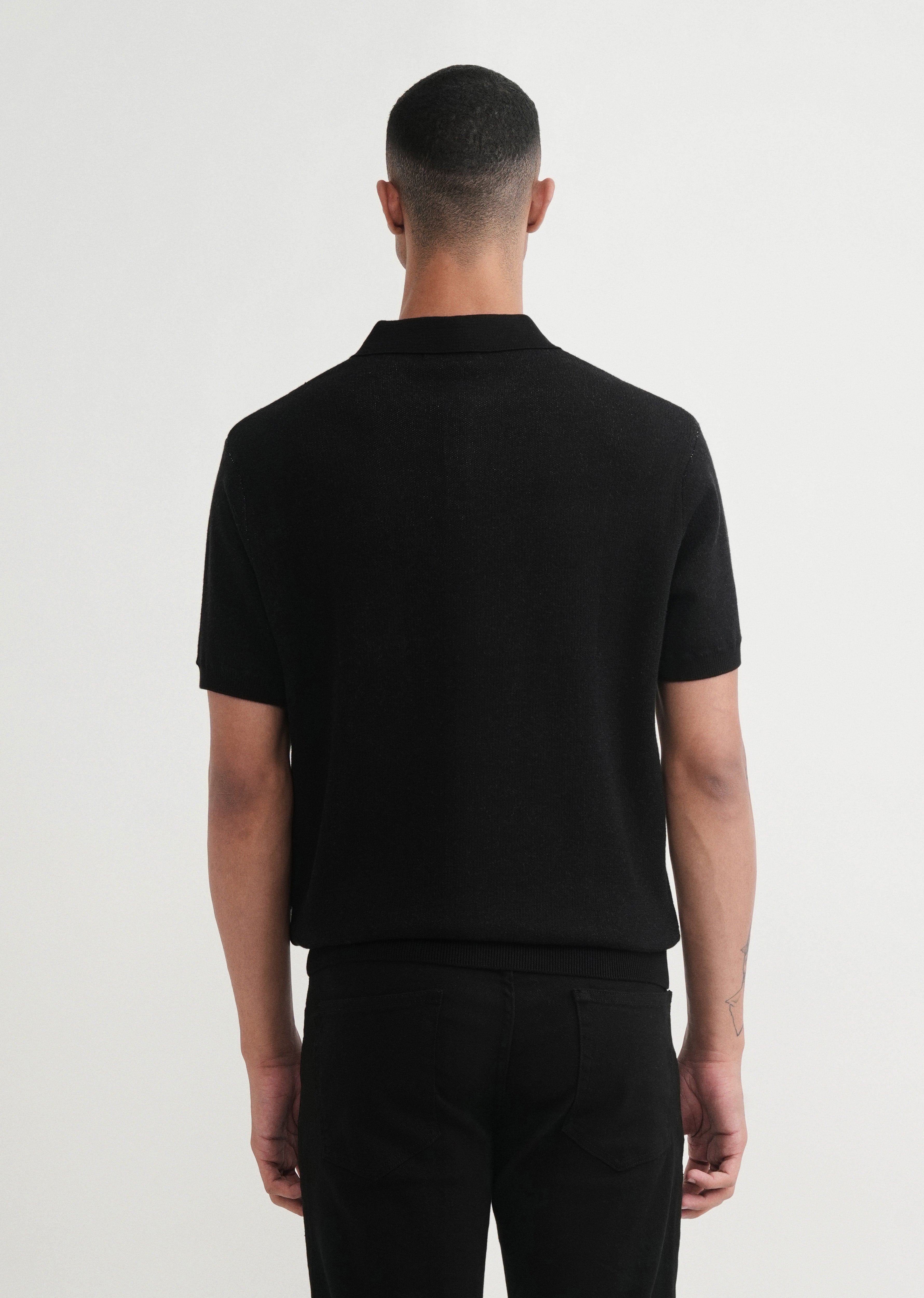 Black Jacquard Knitted Polo