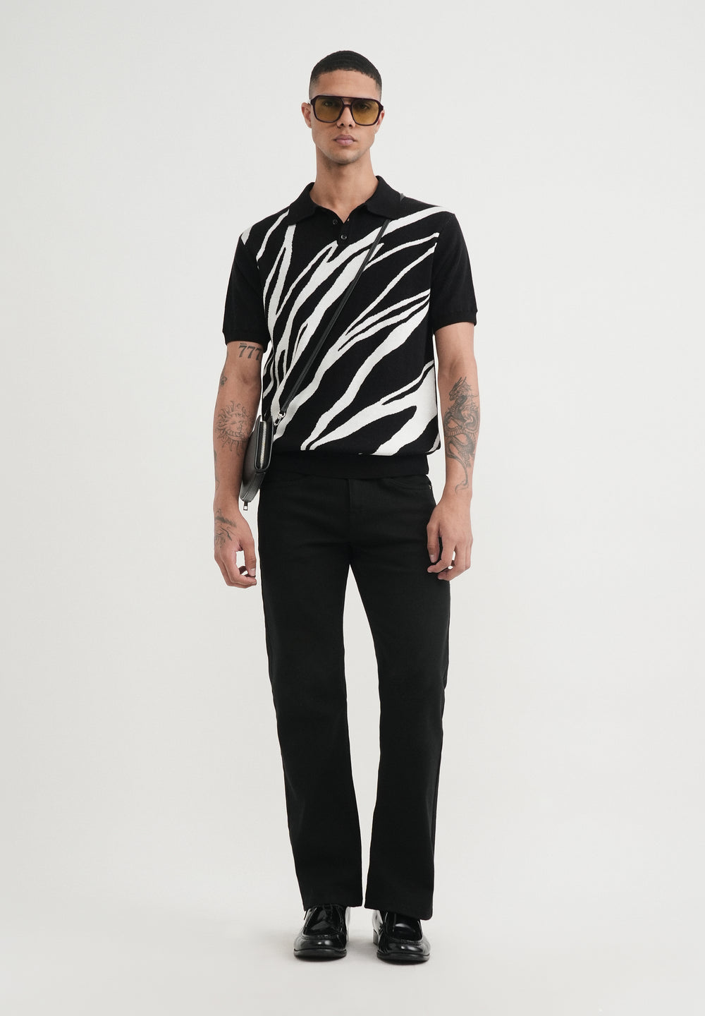 Black Jacquard Knitted Polo