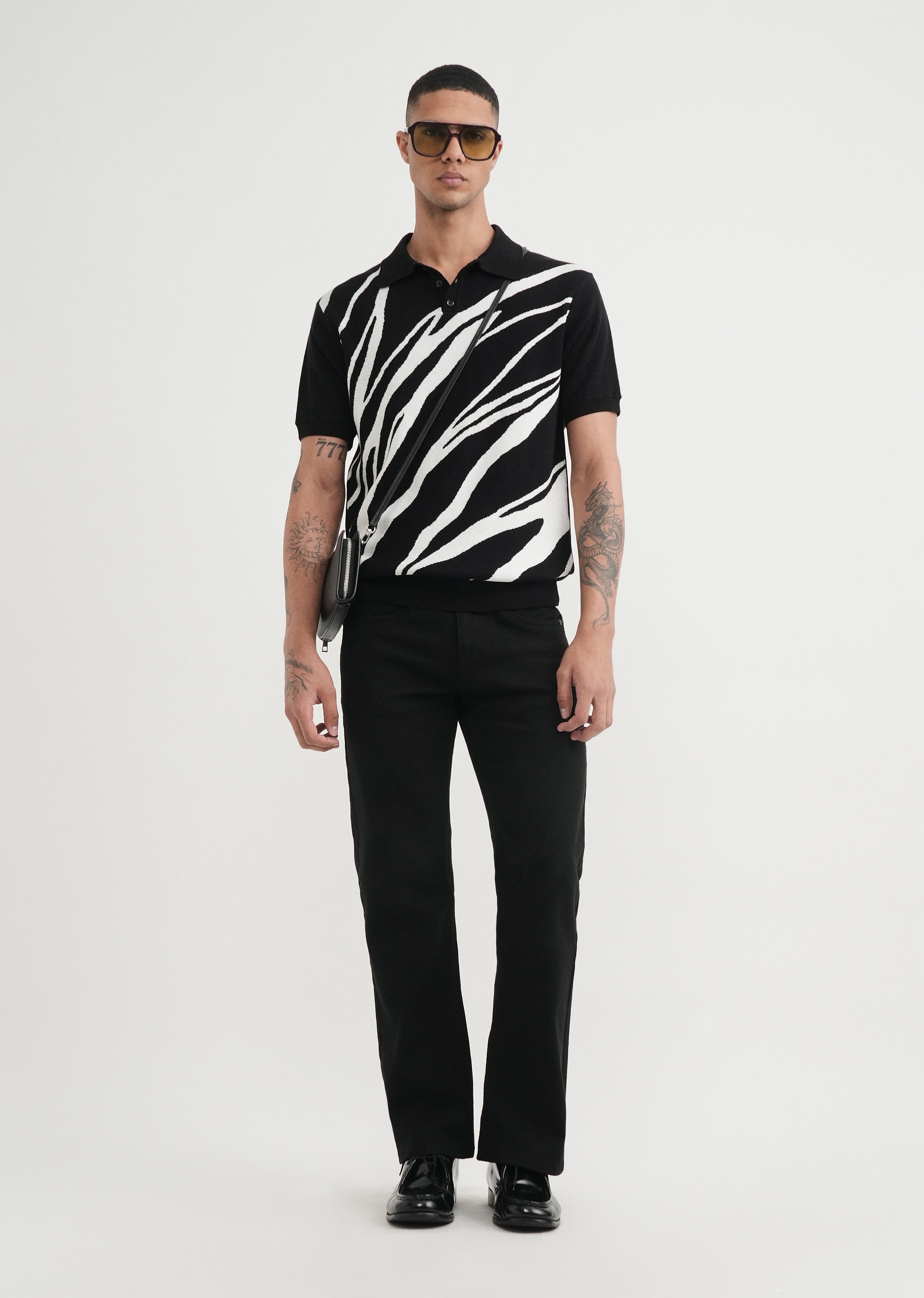 Black Jacquard Knitted Polo