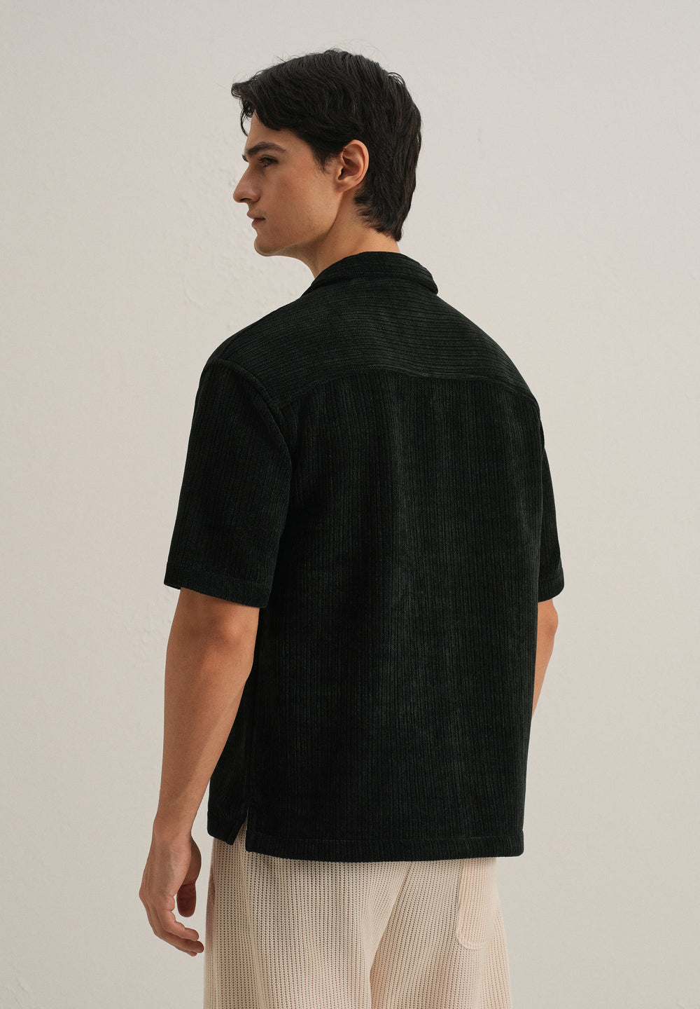 Black Suede Knit Cuban Collar Shirt