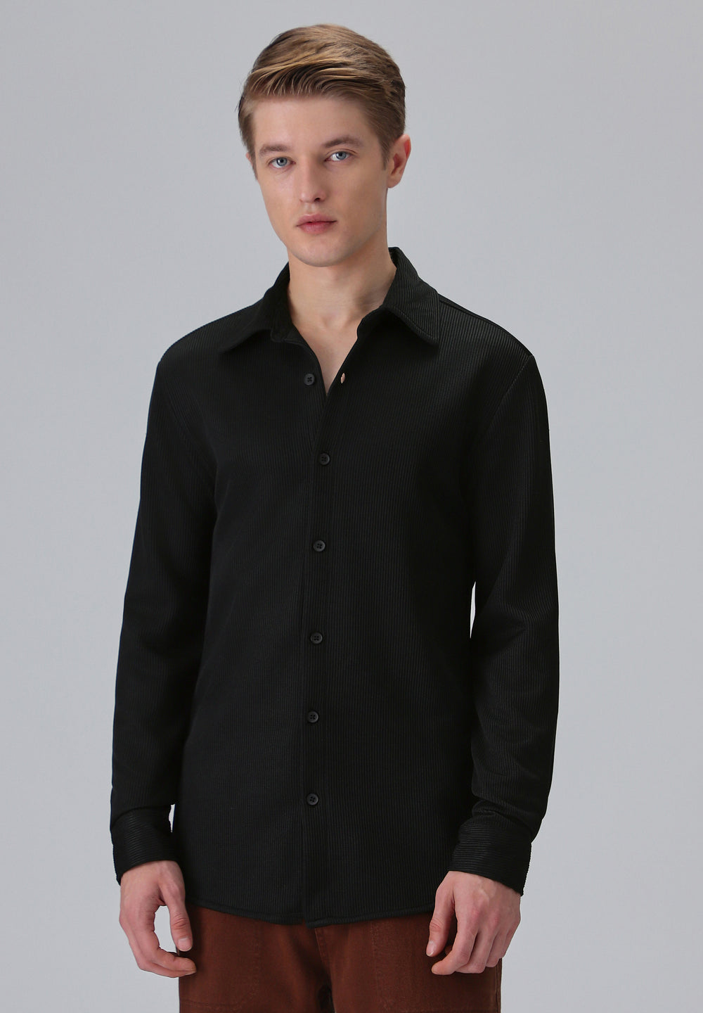 Black Plain Knitted Shirt