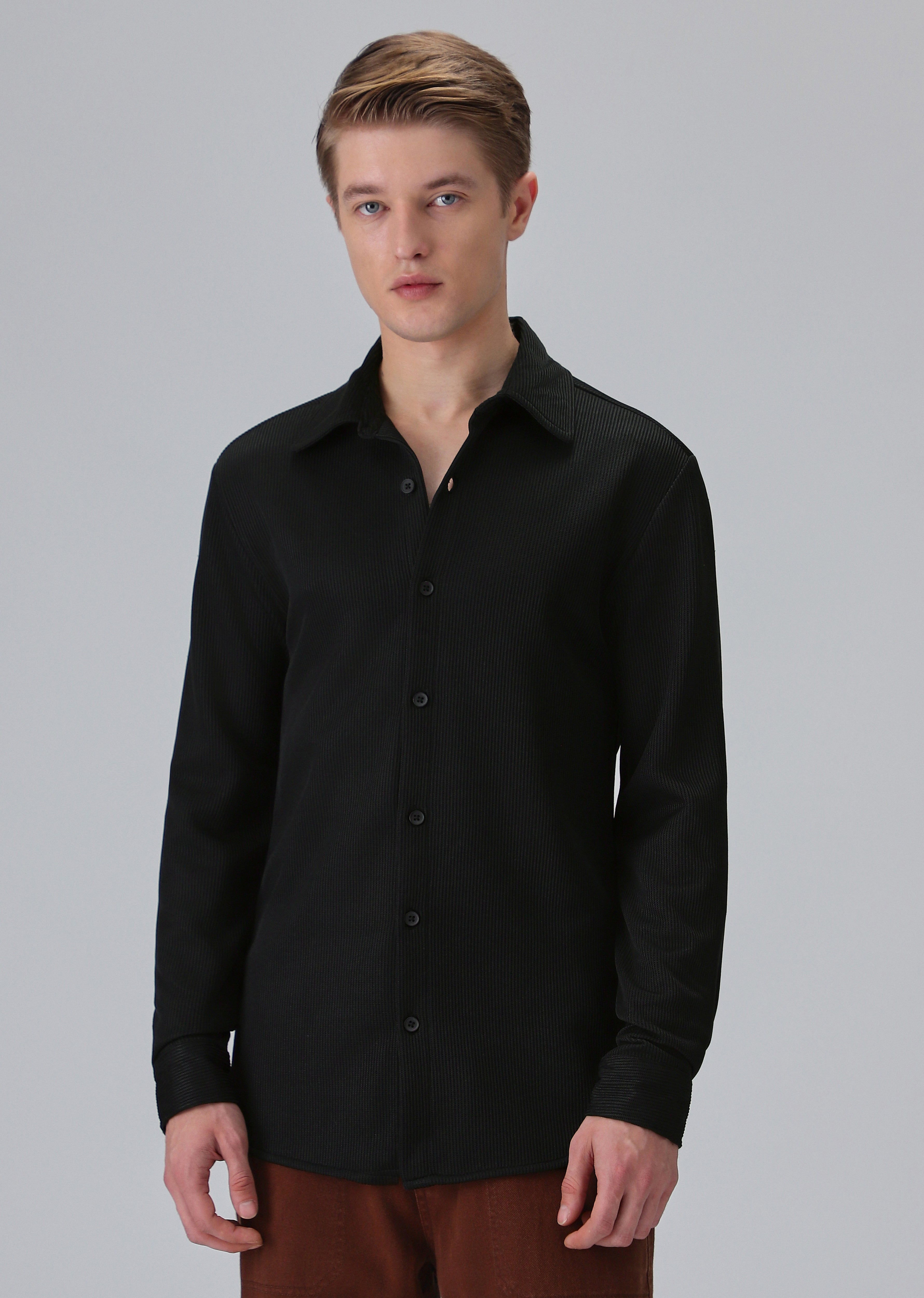 Black Plain Knitted Shirt