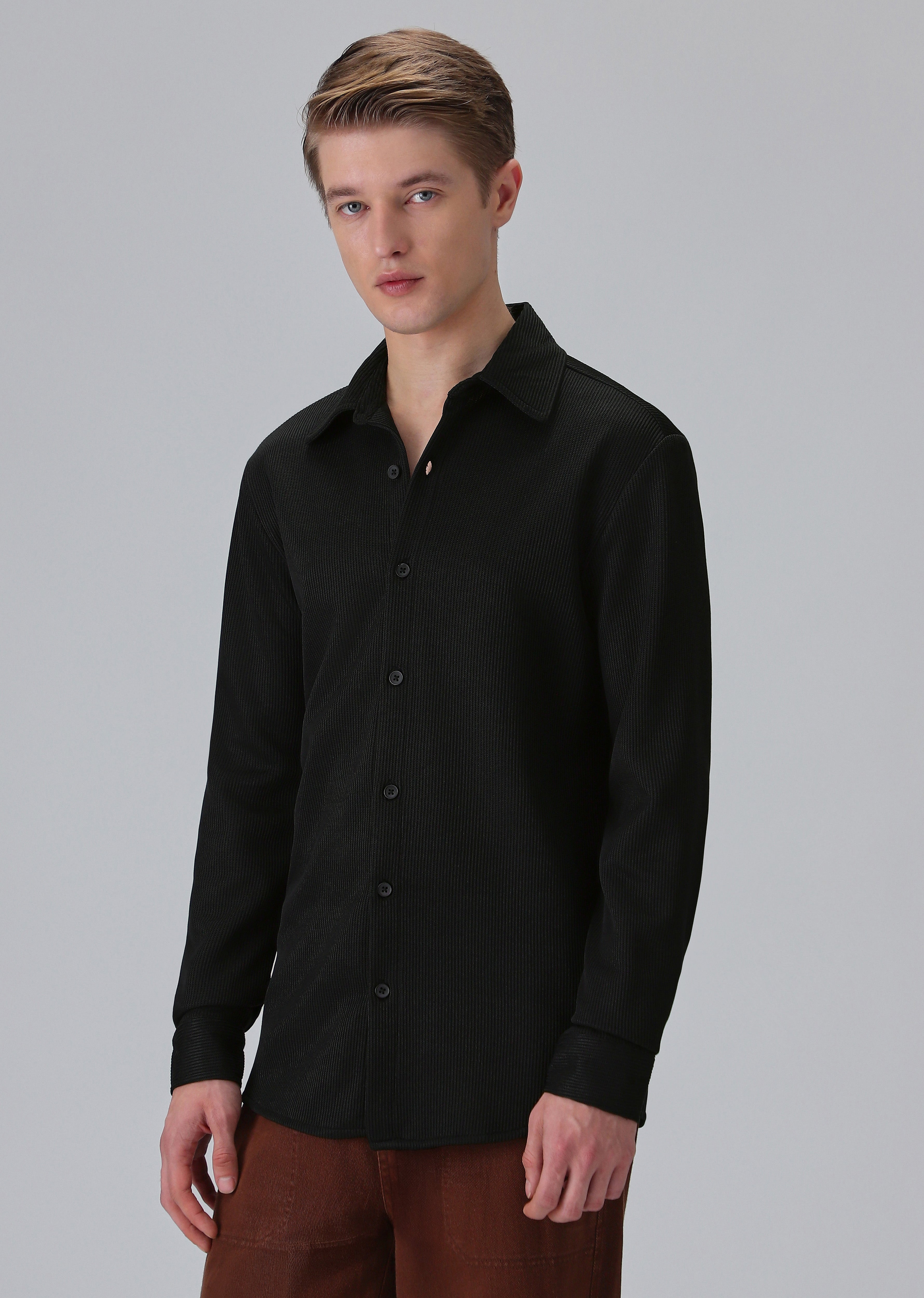 Black Plain Knitted Shirt