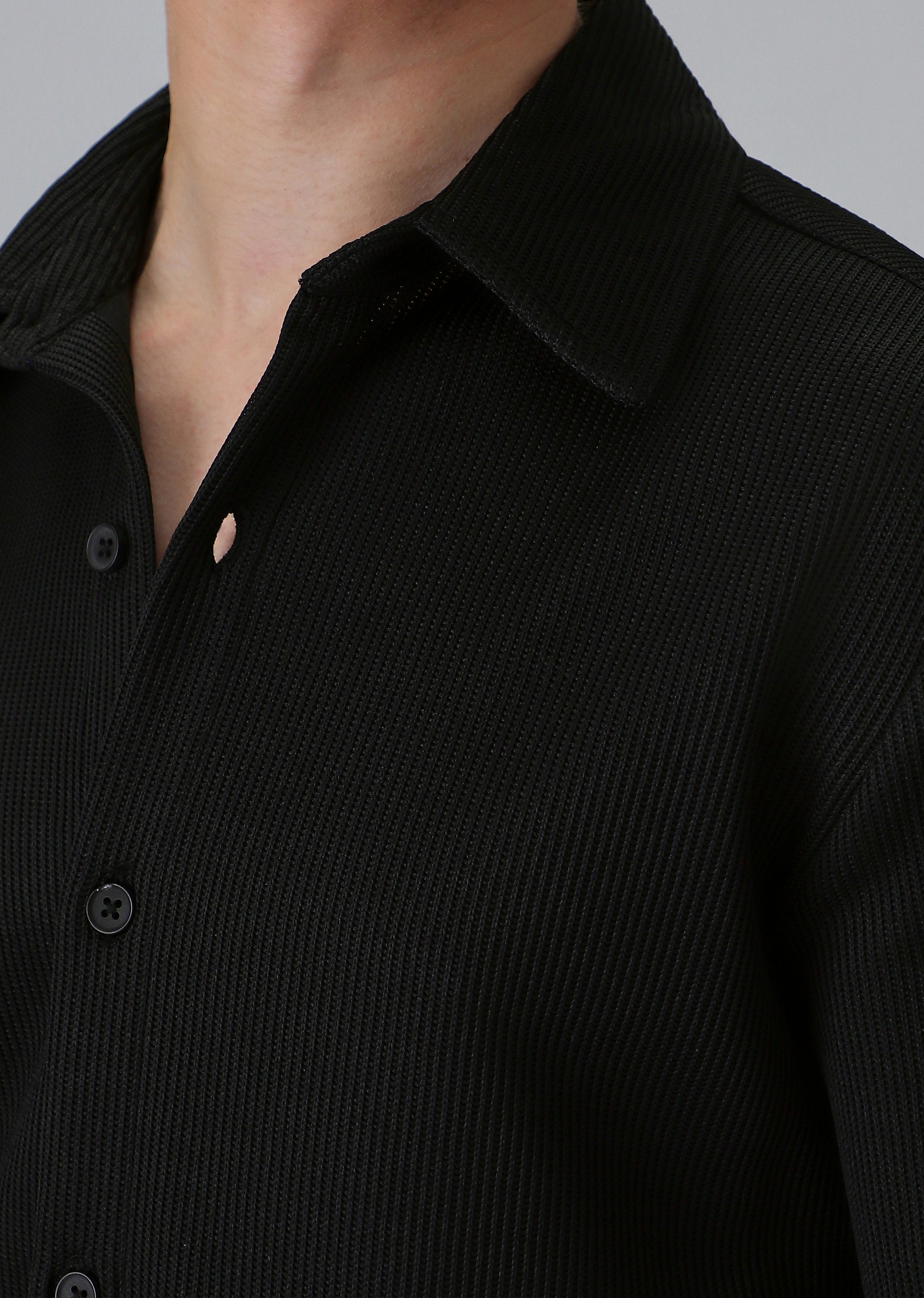 Black Plain Knitted Shirt