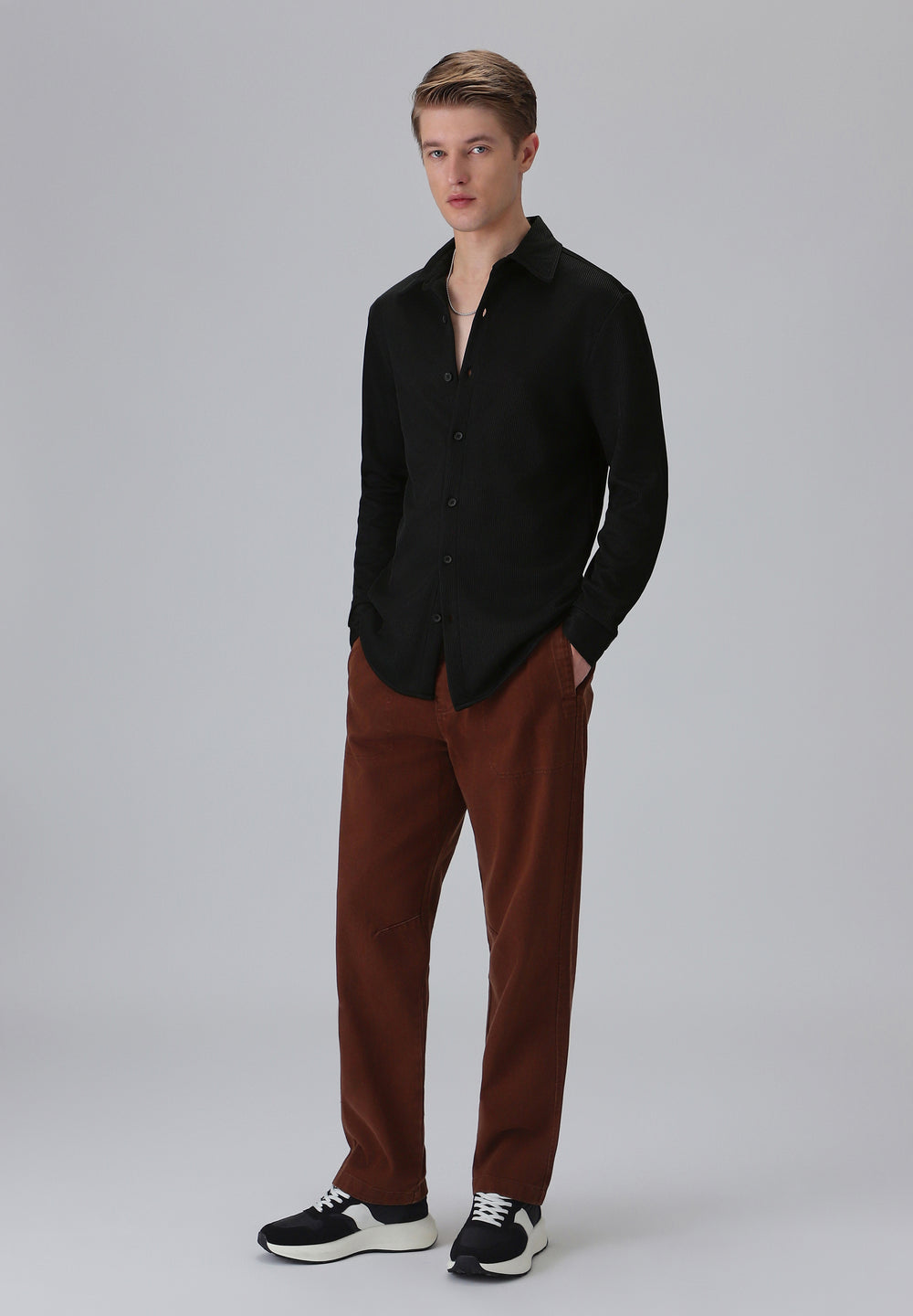 Black Plain Knitted Shirt