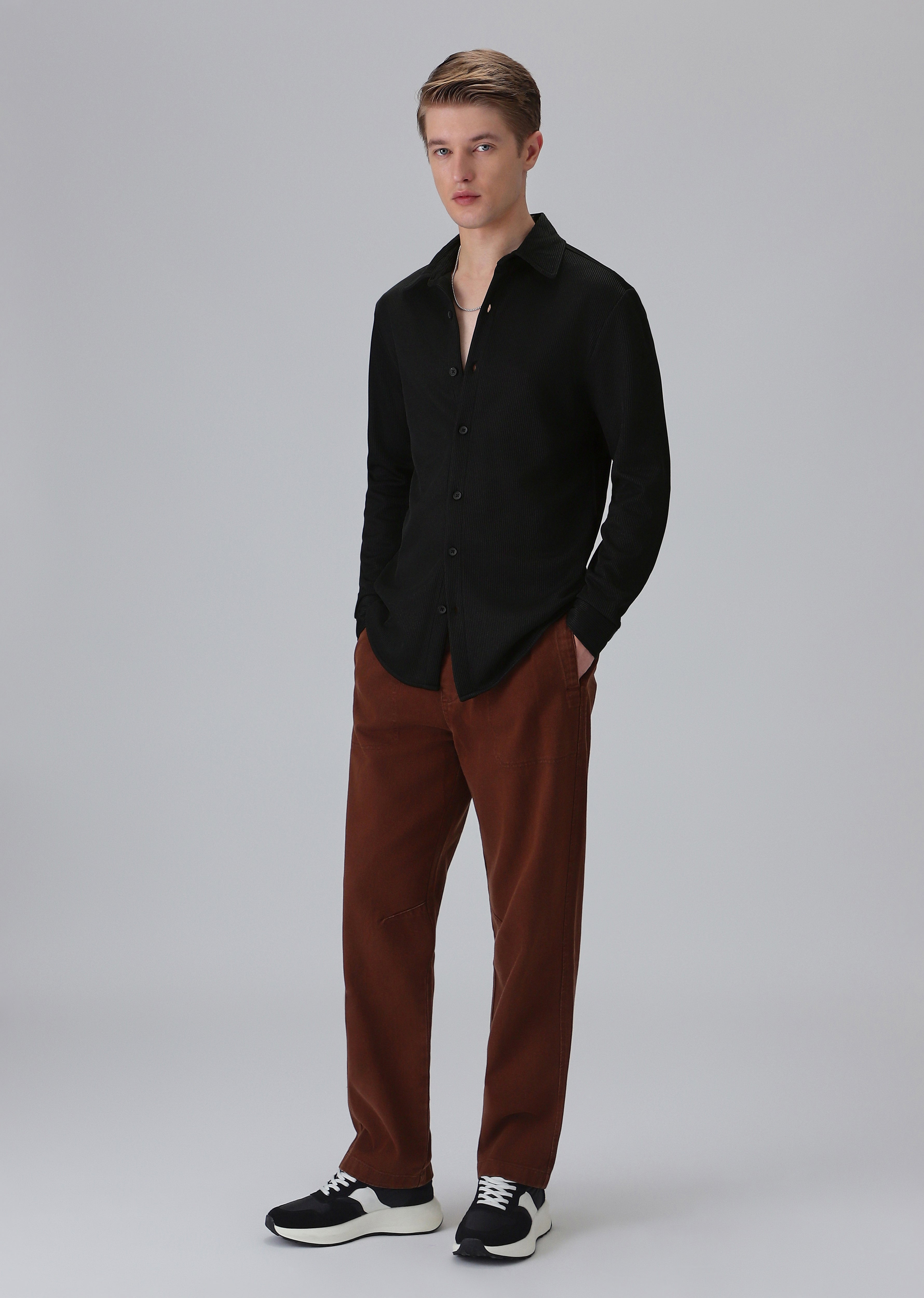 Black Plain Knitted Shirt