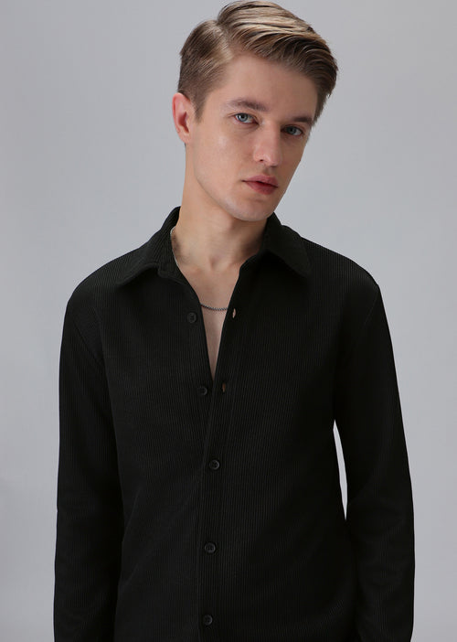 Black Plain Knitted Shirt