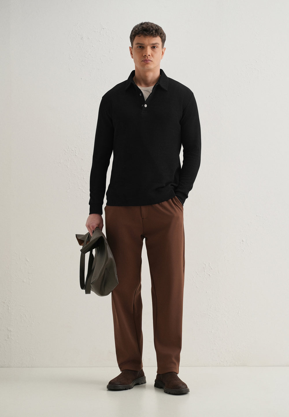 Black Knitted Polo Sweatshirt