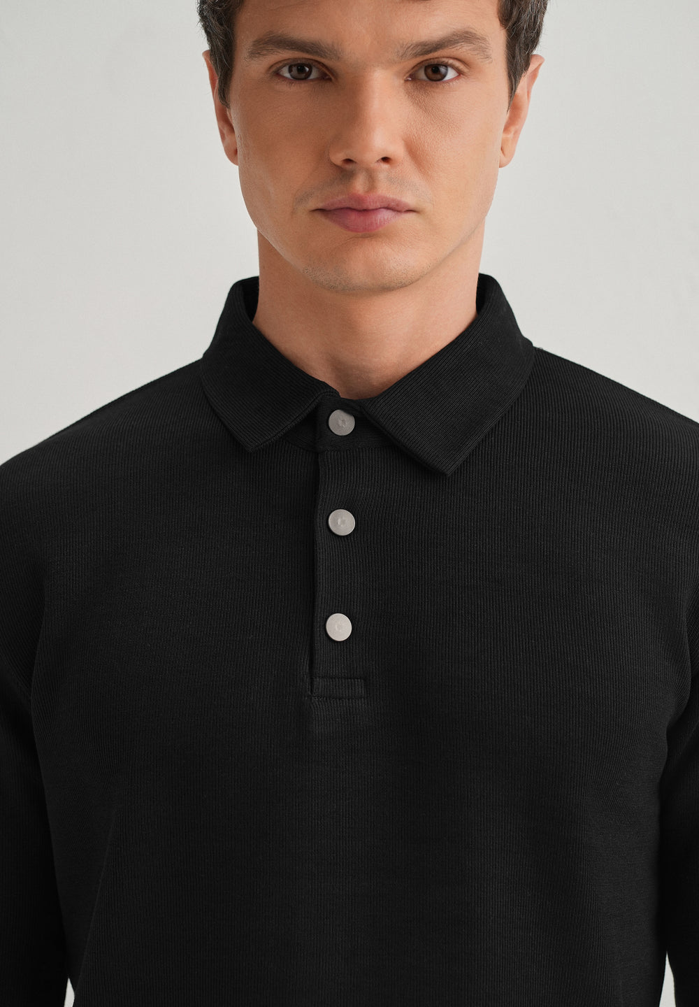 Black Knitted Polo Sweatshirt