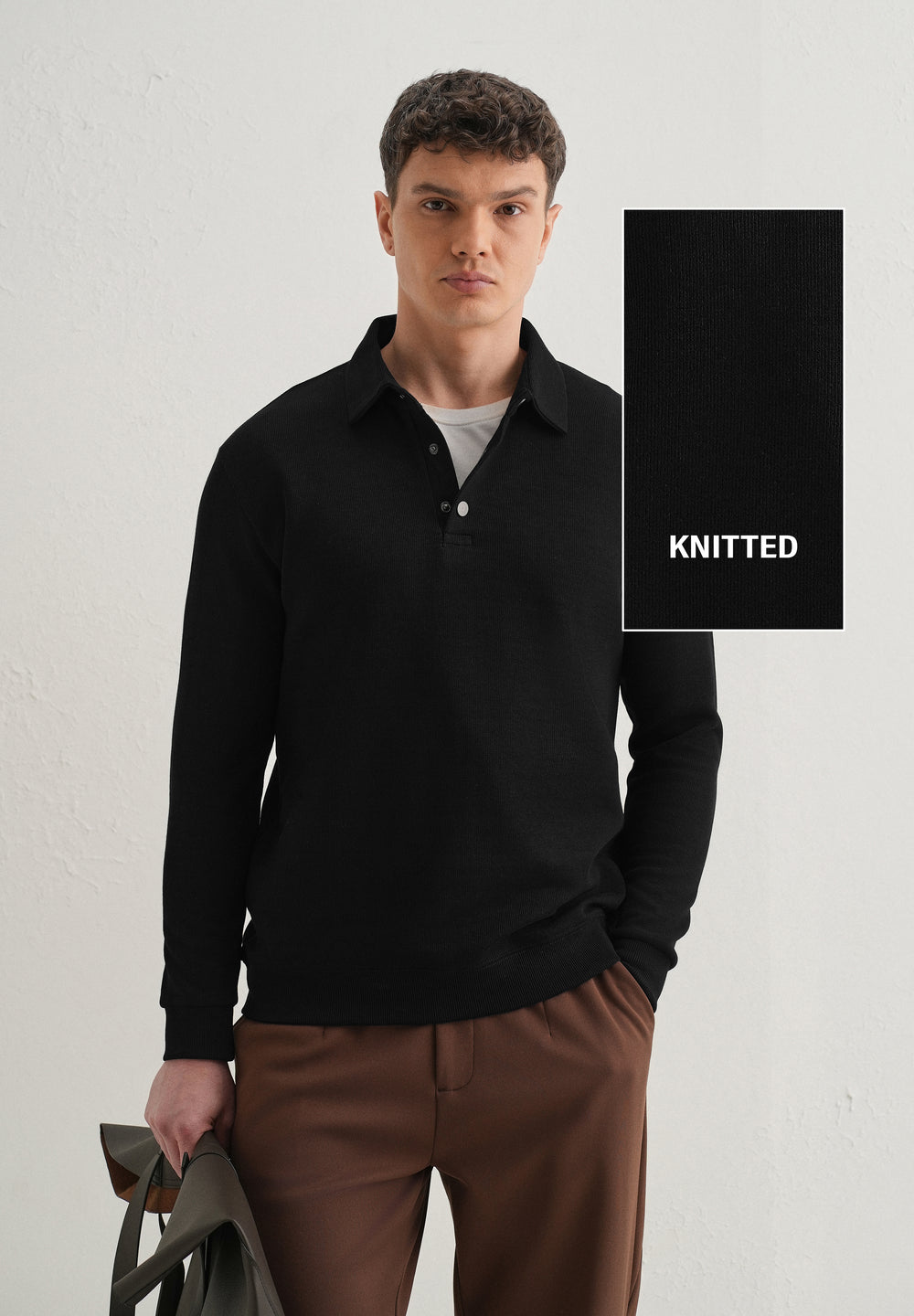 Black Knitted Polo Sweatshirt