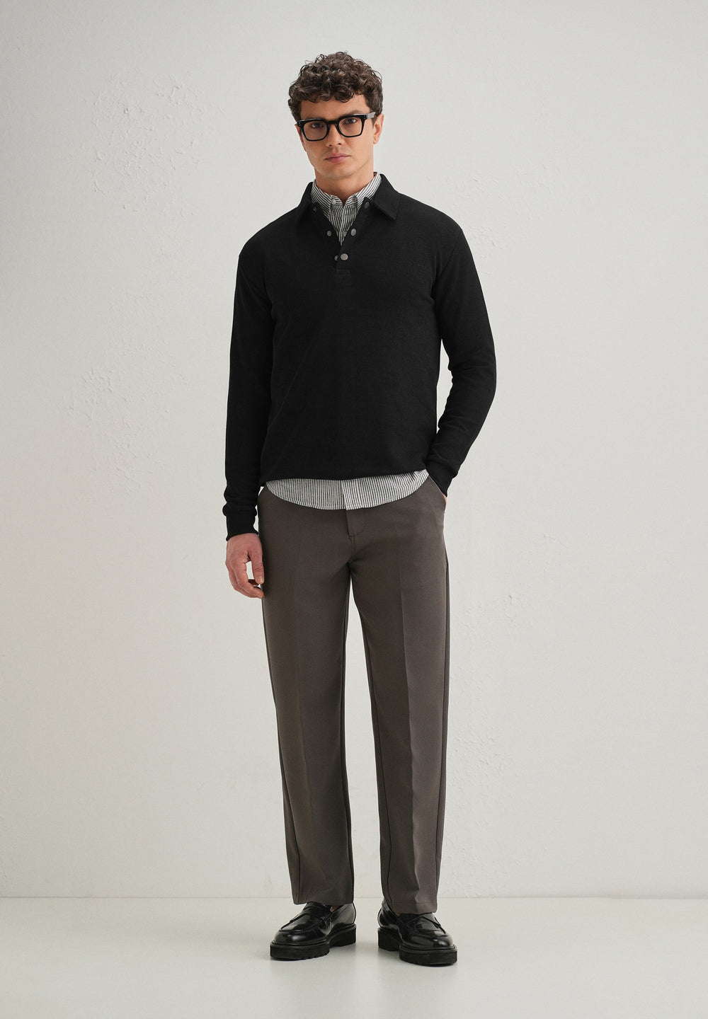 Black Knitted Polo Sweatshirt