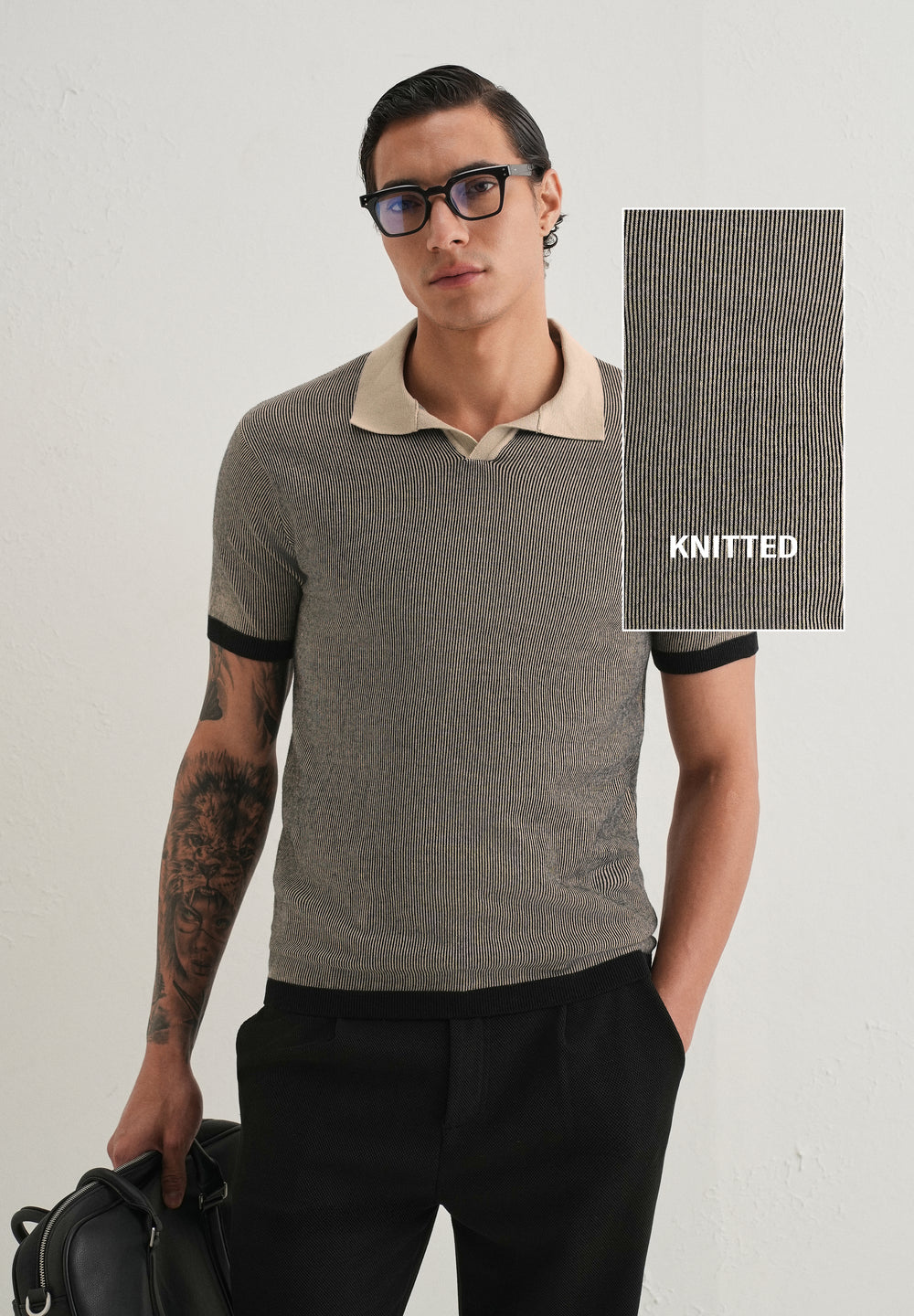 Black Knitted Polo T-Shirt