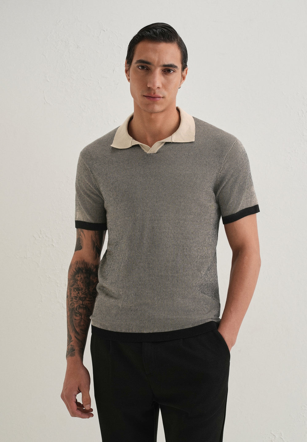 Black Knitted Polo T-Shirt