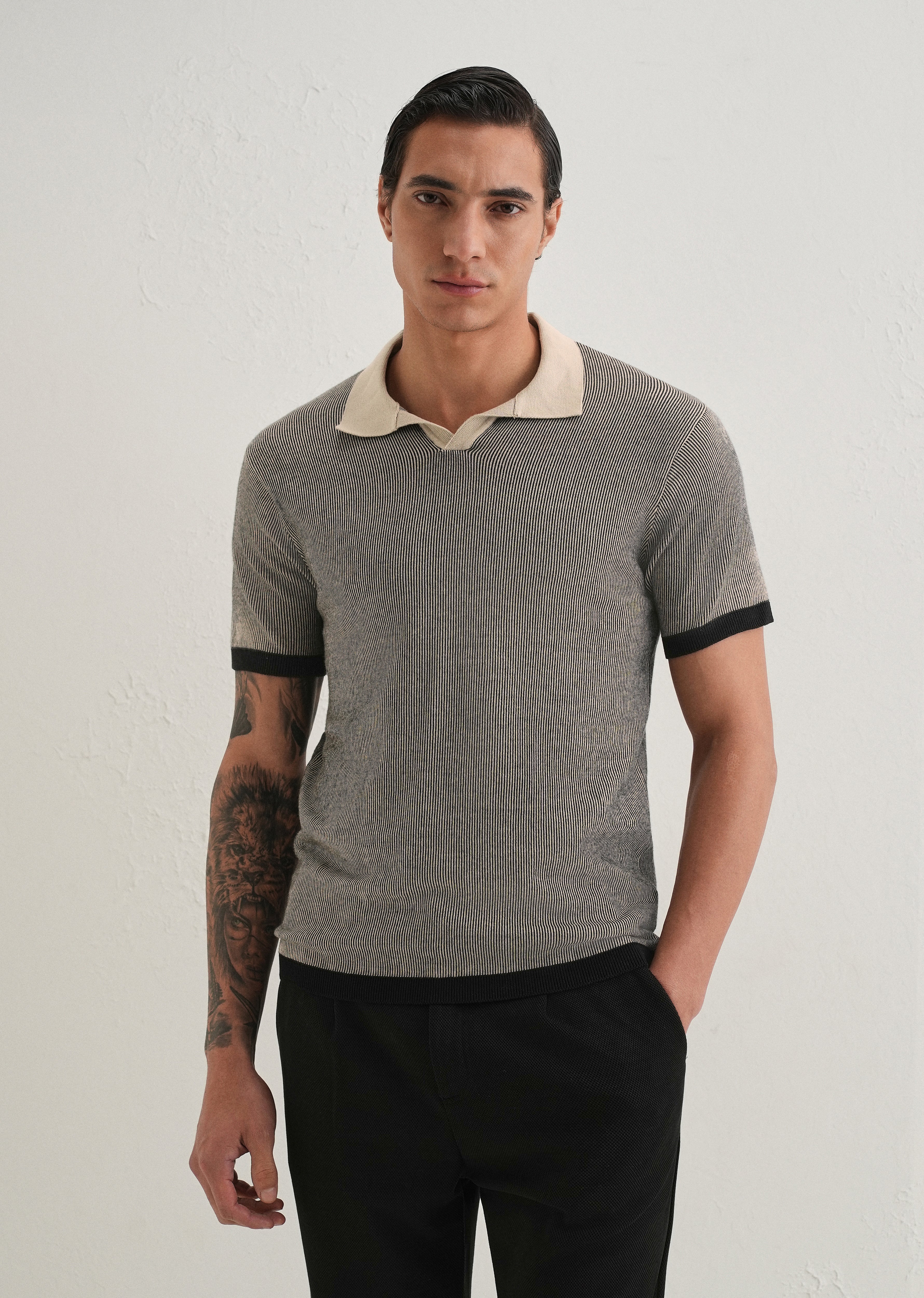 Black Knitted Polo T-Shirt