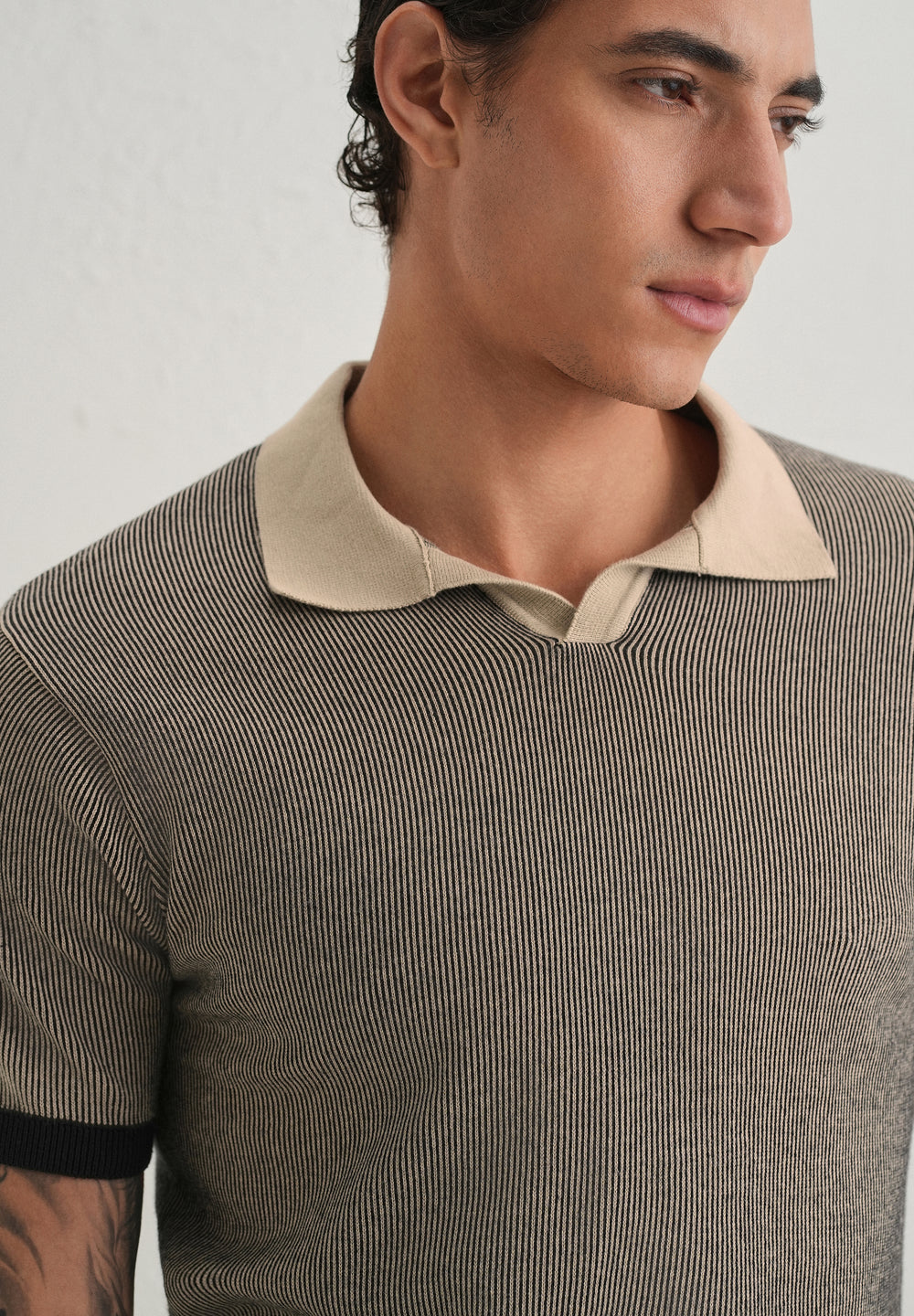 Black Knitted Polo T-Shirt