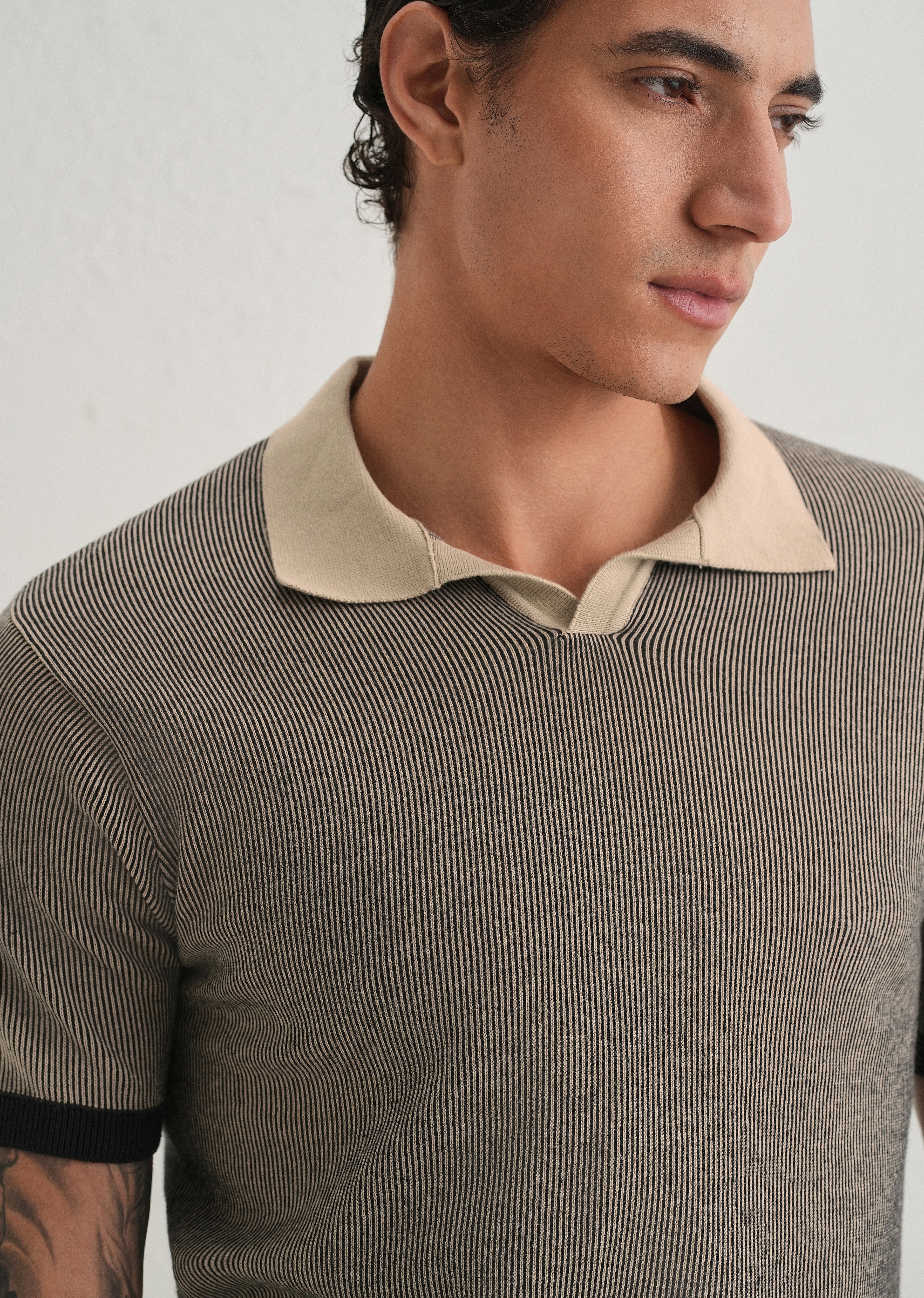 Black Knitted Polo T-Shirt