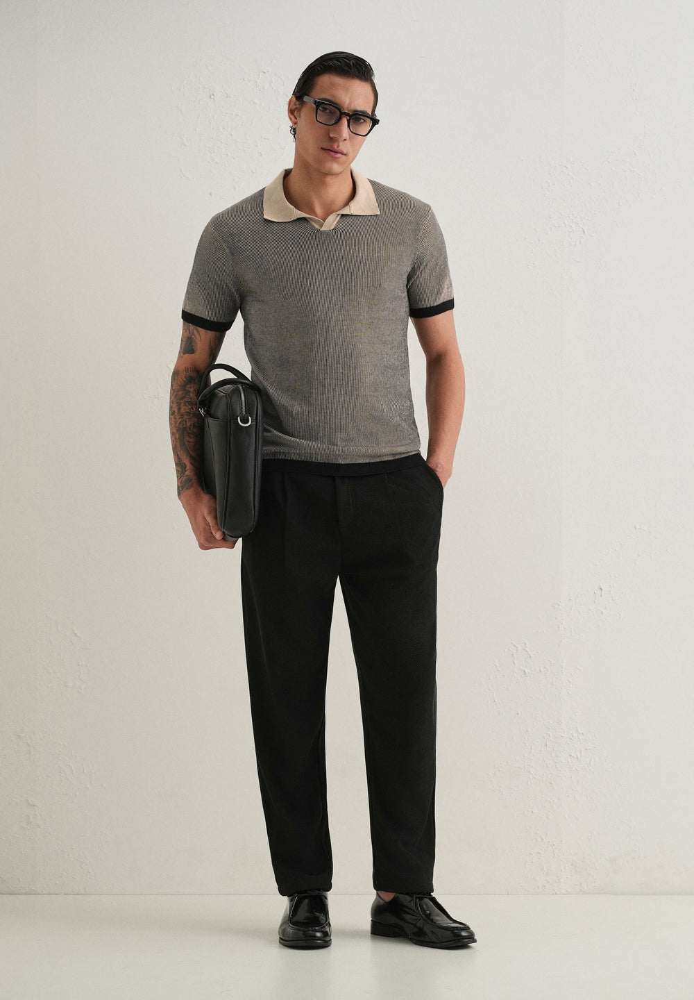 Black Knitted Polo T-Shirt