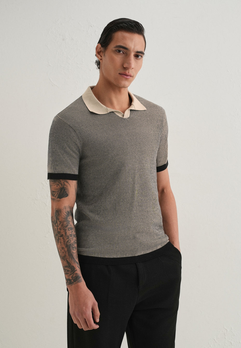 Black Knitted Polo T-Shirt