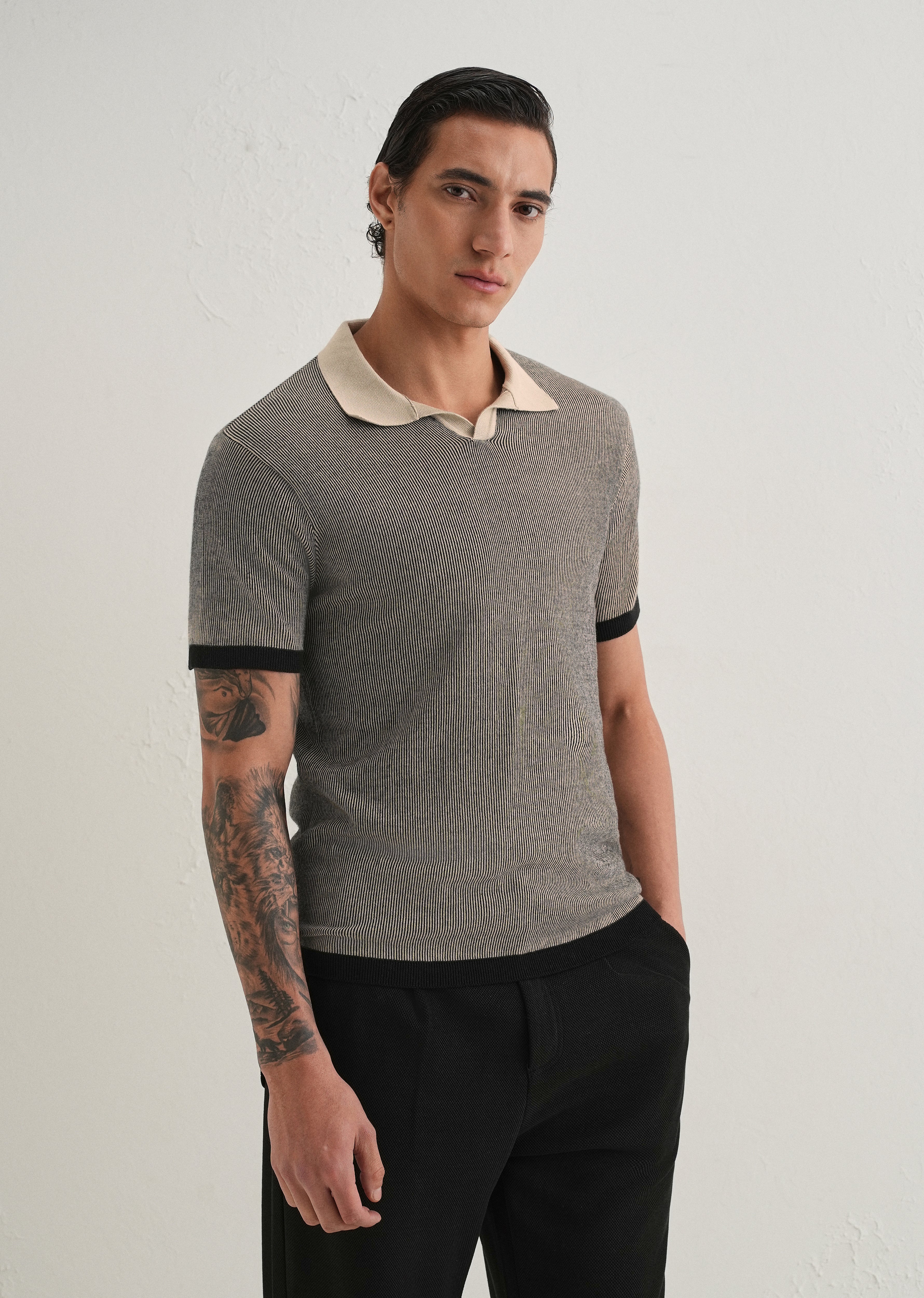 Black Knitted Polo T-Shirt