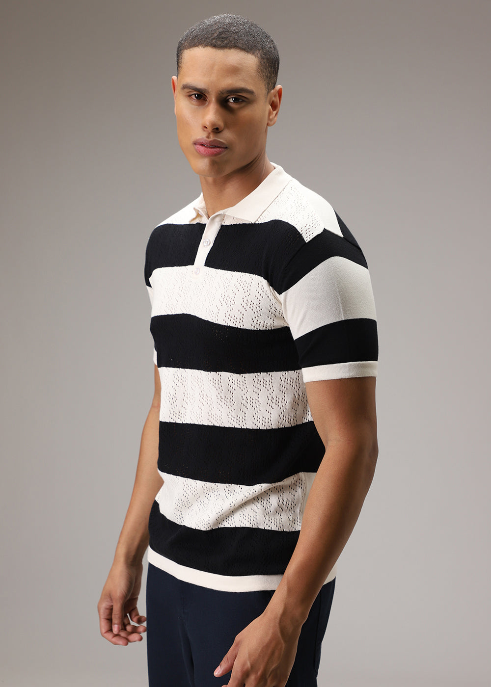 Black Knitted Polo T-shirt