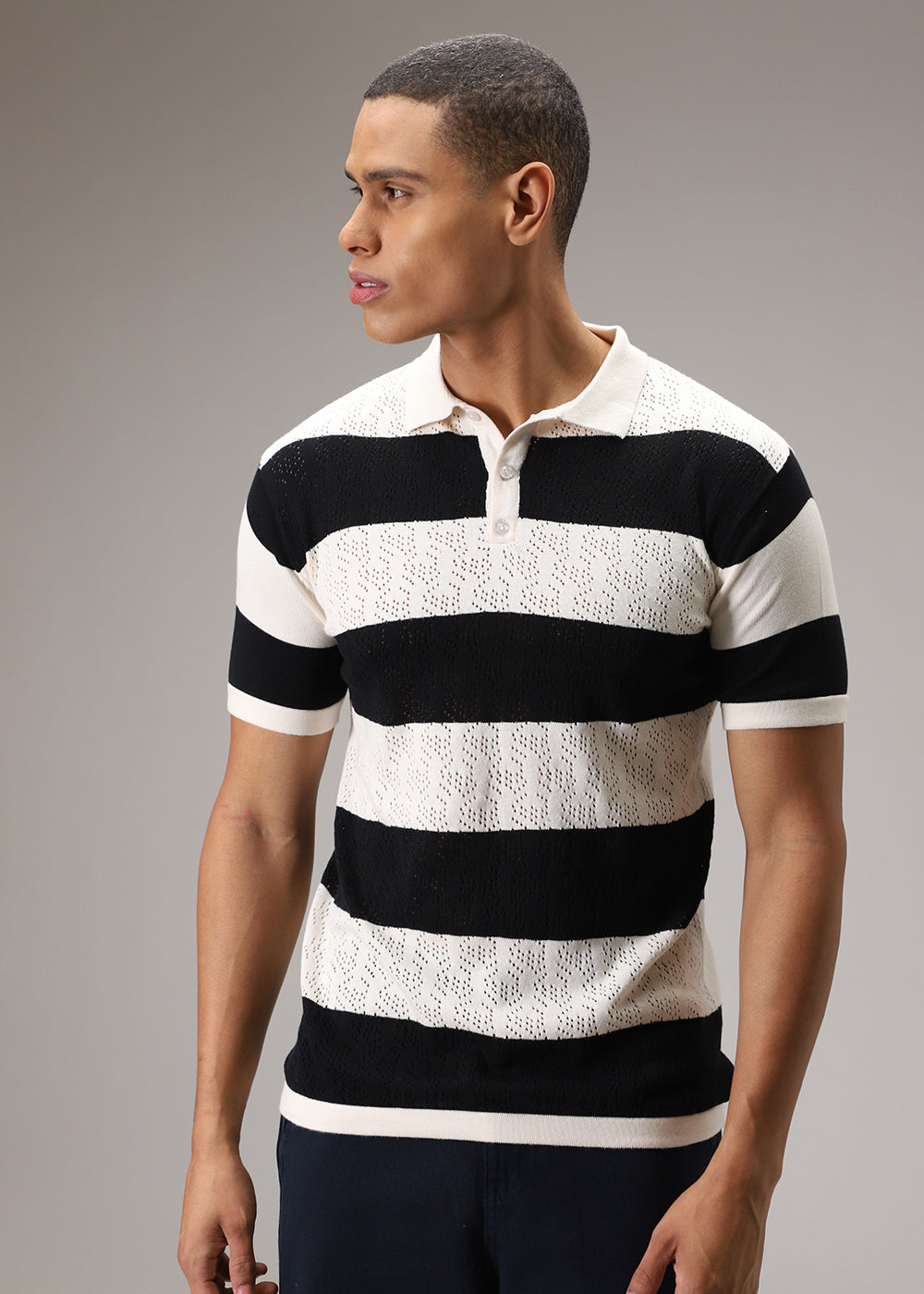 Black Knitted Polo T-shirt