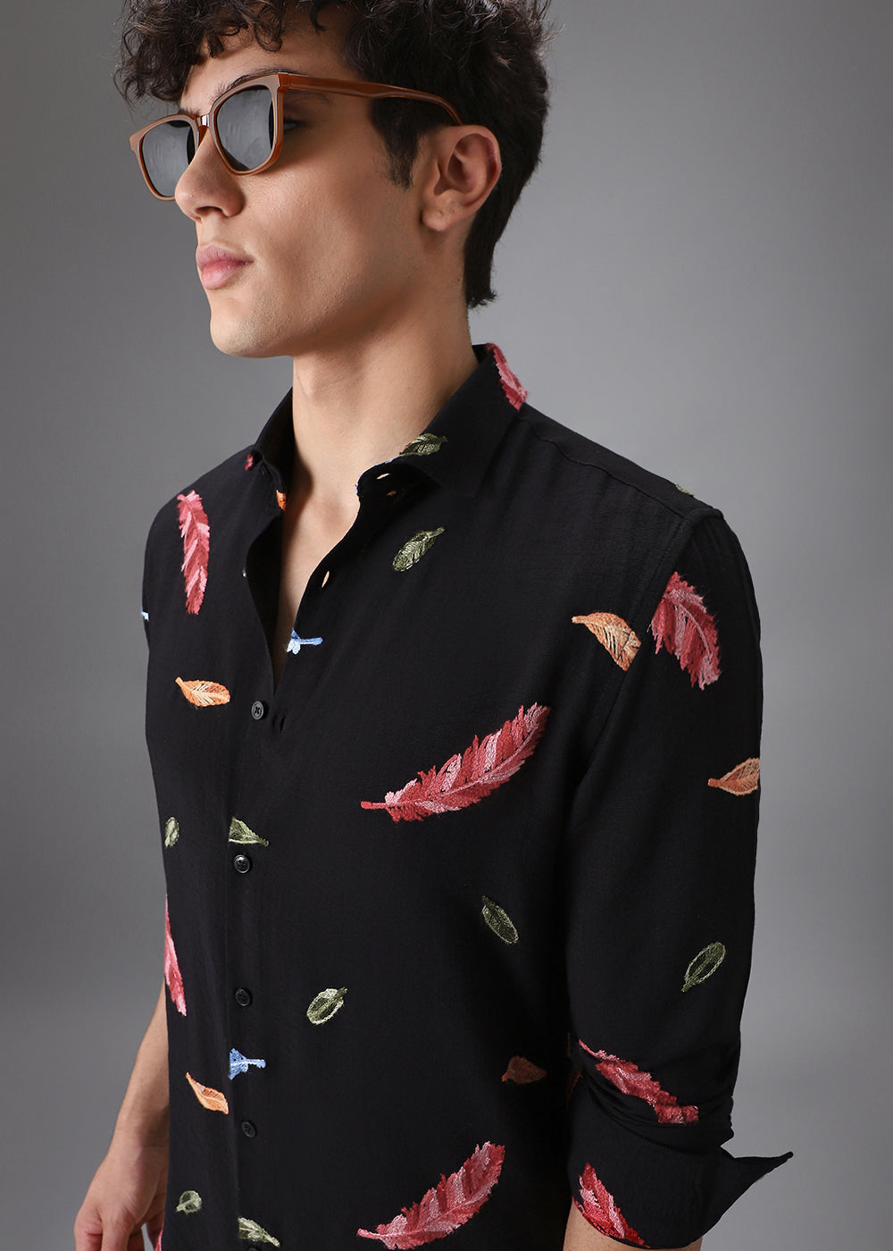 Black Leaf Embroidery Shirt