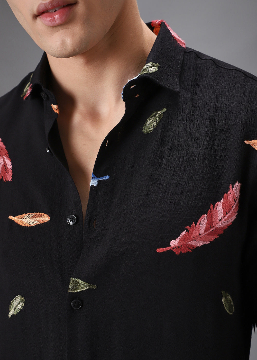 Black Leaf Embroidery Shirt