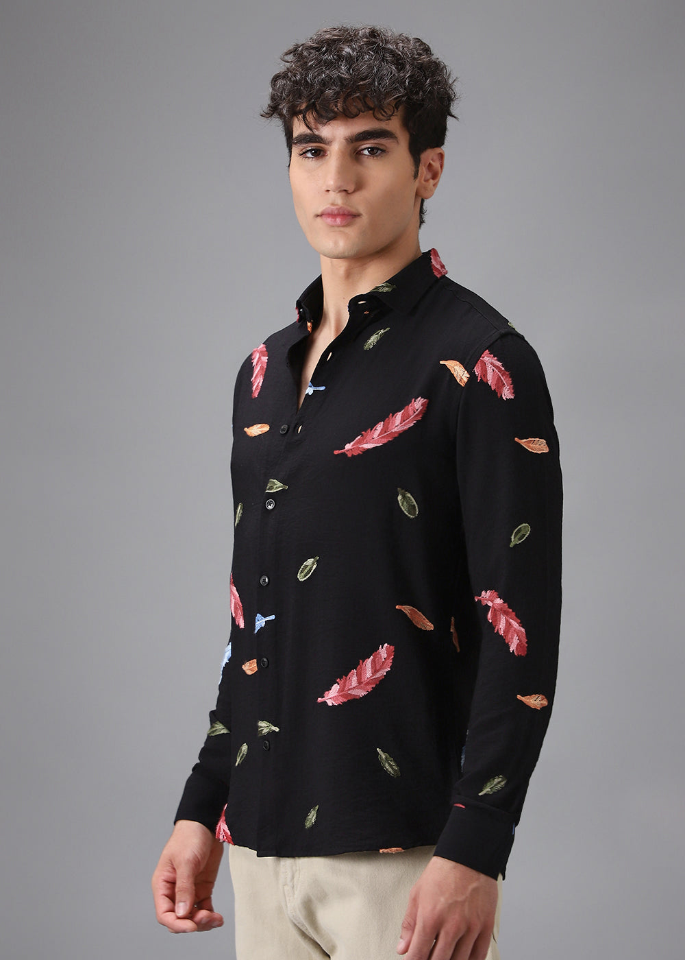 Black Leaf Embroidery Shirt