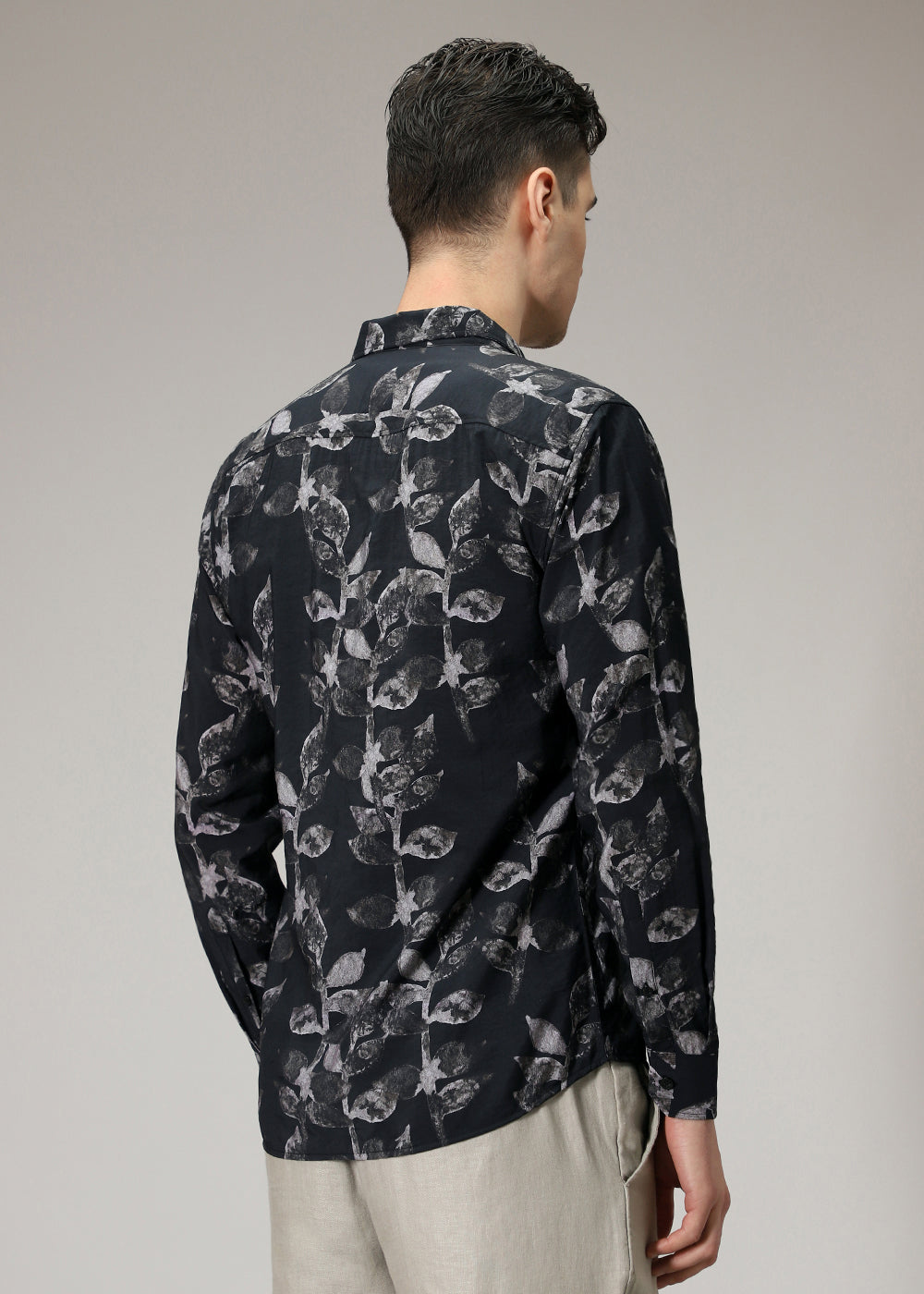 Black Leaf Print Shirt