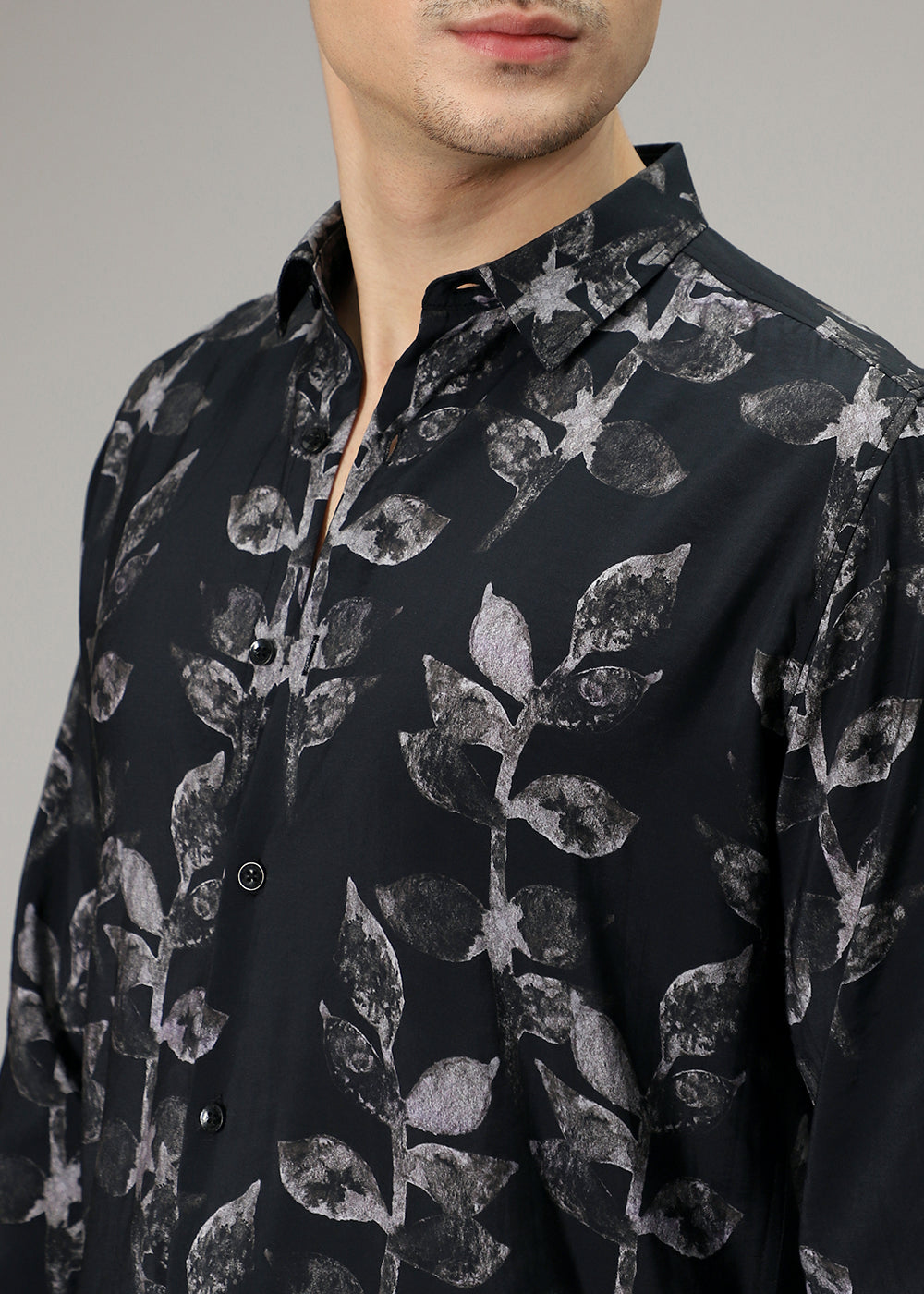 Black Leaf Print Shirt