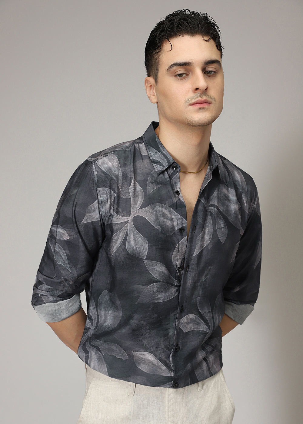 Black Line Floral Print Shirt