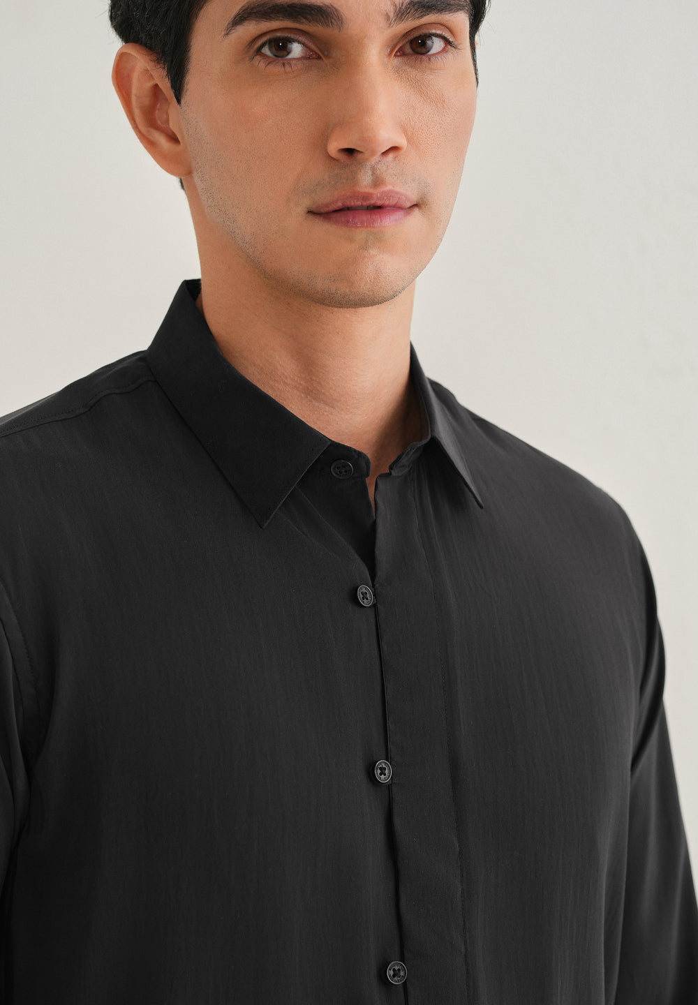 Black Loop Button-Down Plain Shirt