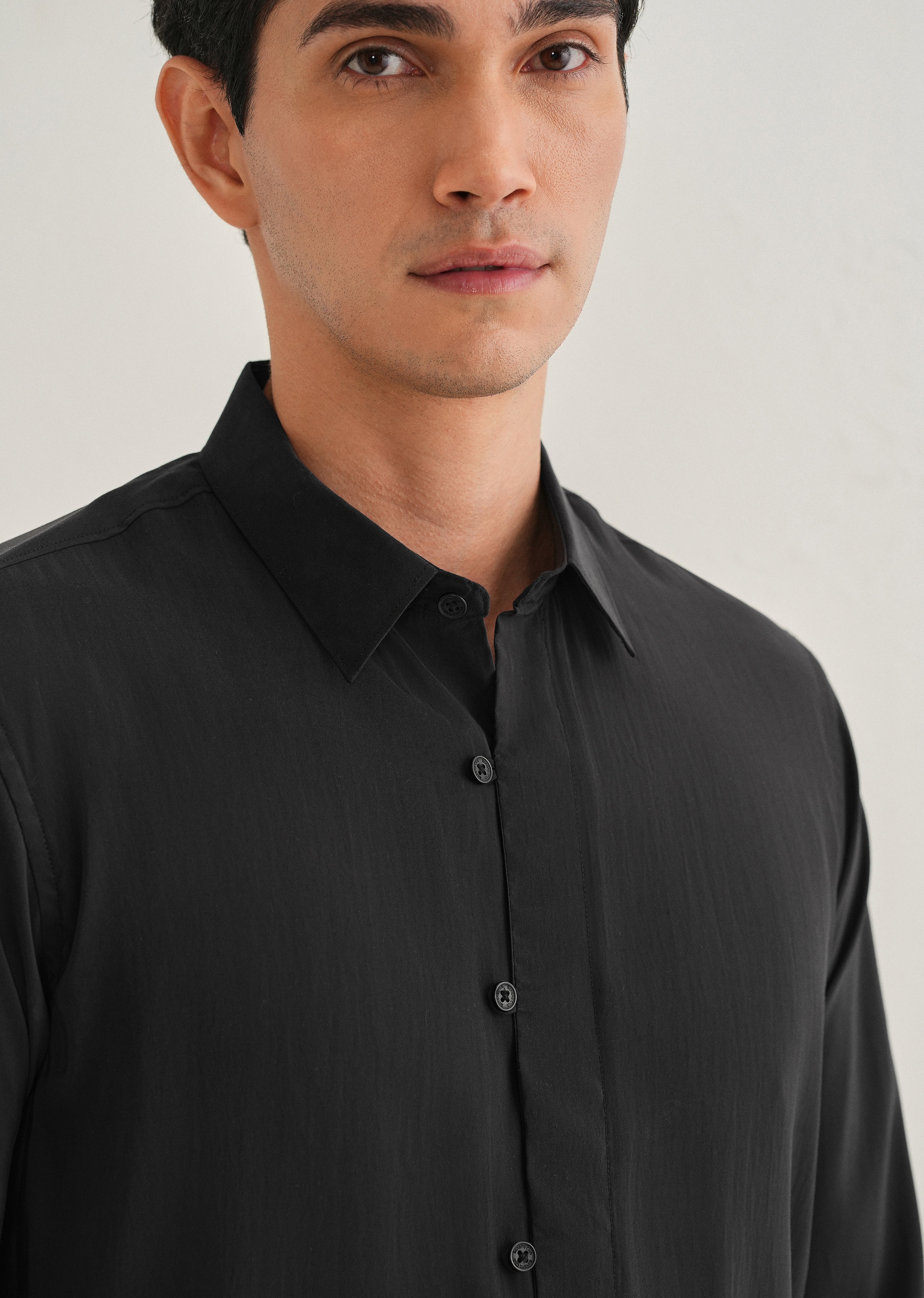 Black Loop Button-Down Plain Shirt