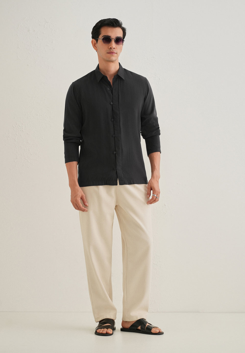 Black Loop Button-Down Plain Shirt