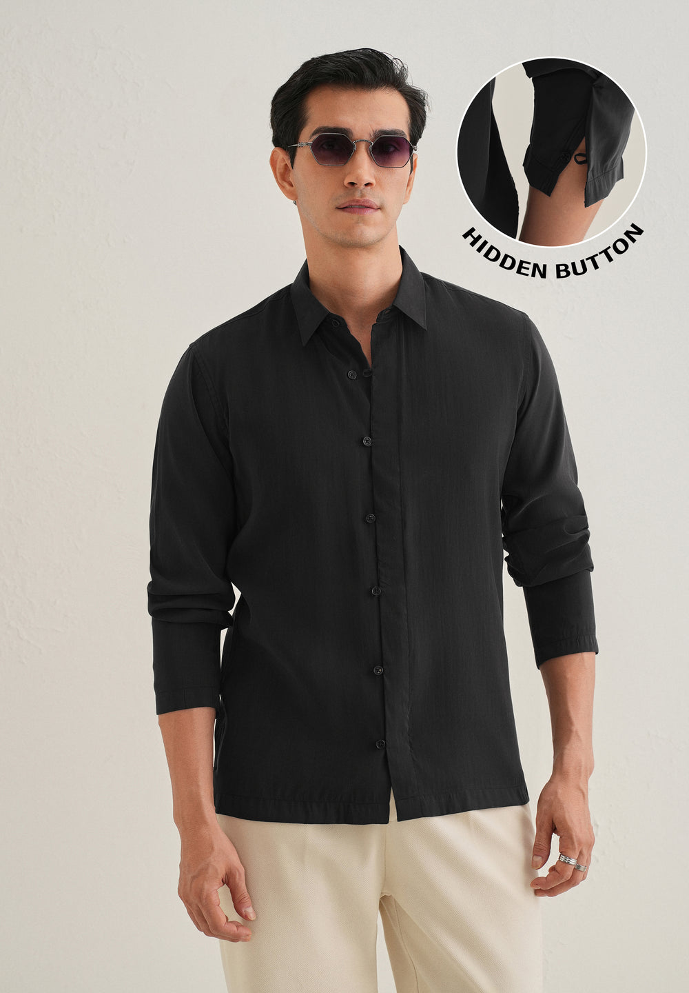 Black Loop Button-Down Plain Shirt