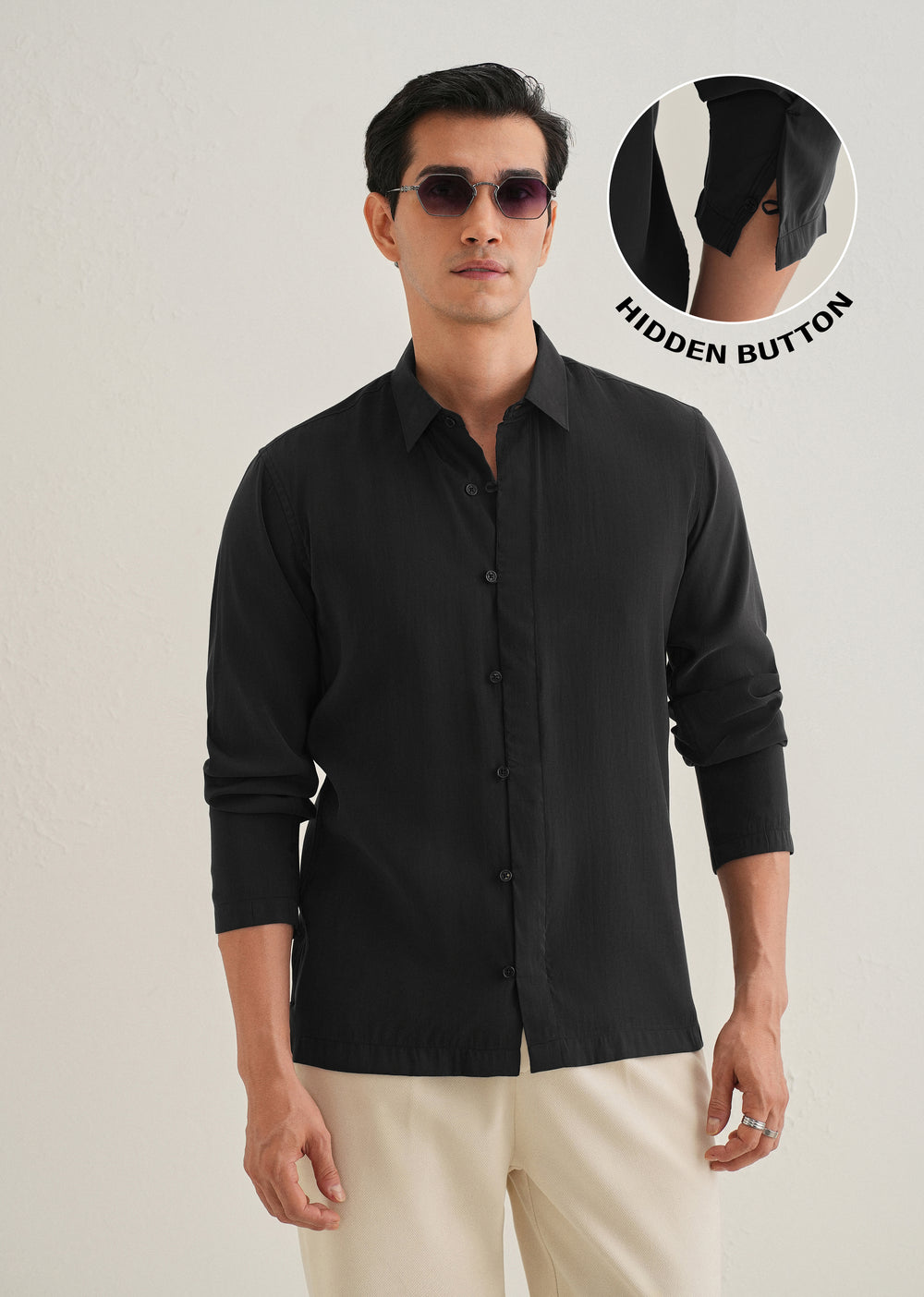 Black Loop Button Black Loop Button-Down Plain Shirt