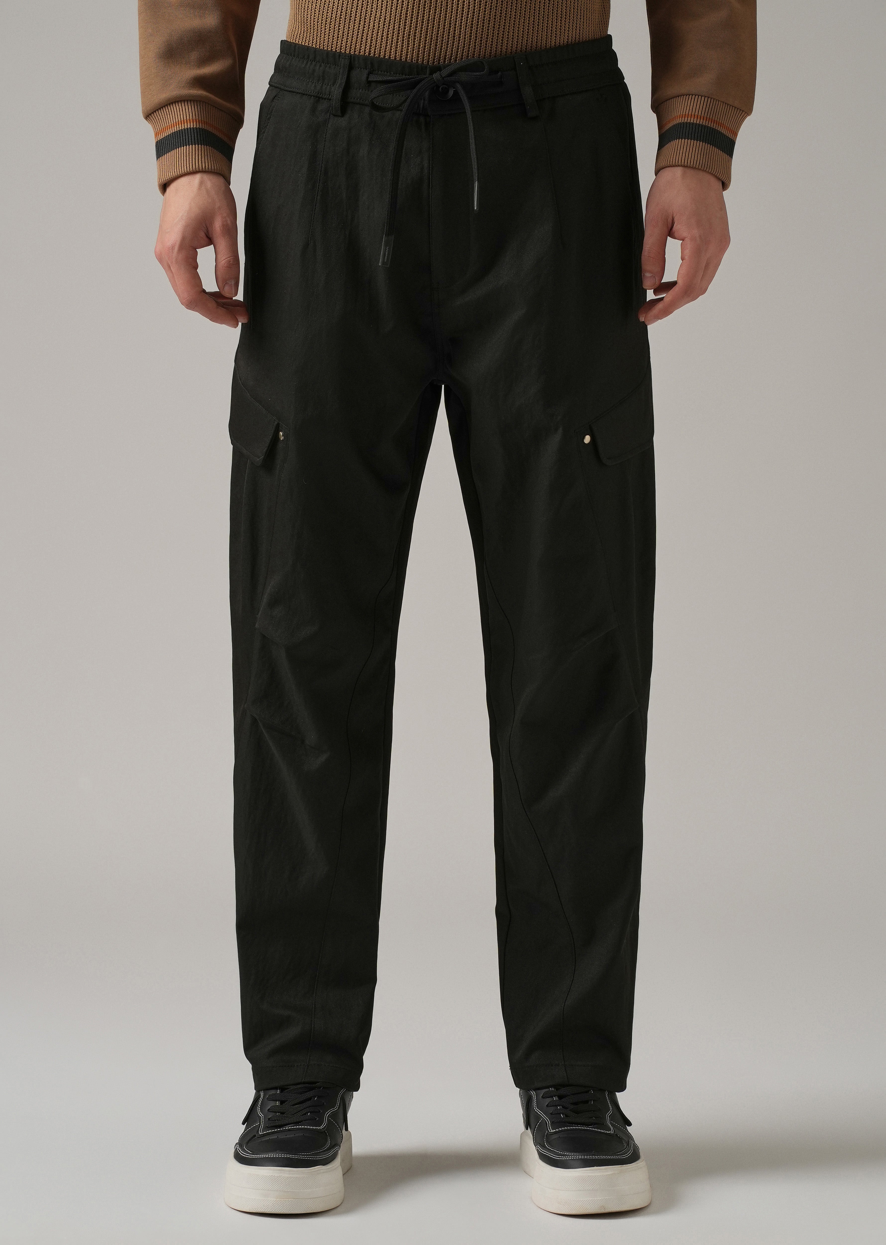 Black Stone Wash Cargo Pants