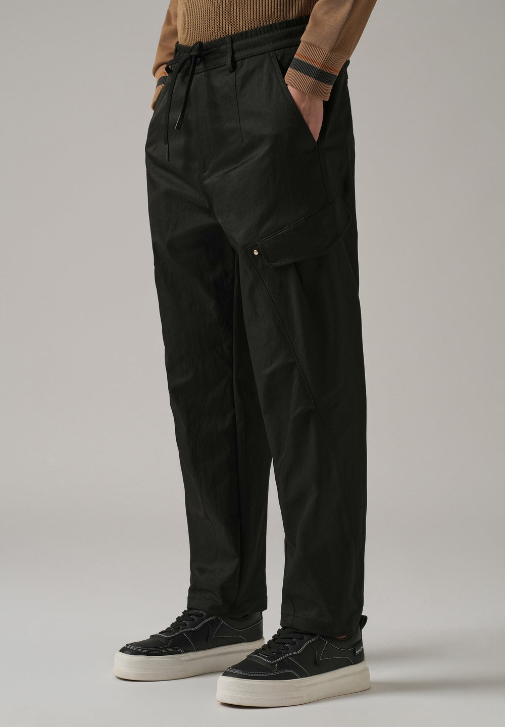 Black Stone Wash Cargo Pants