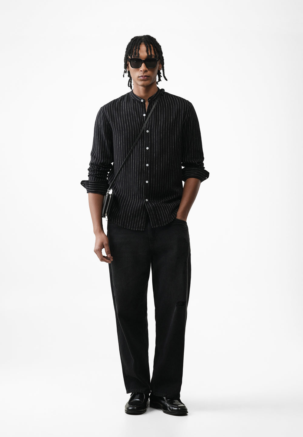 Black Lyocell Cotton Pinstripe Shirt