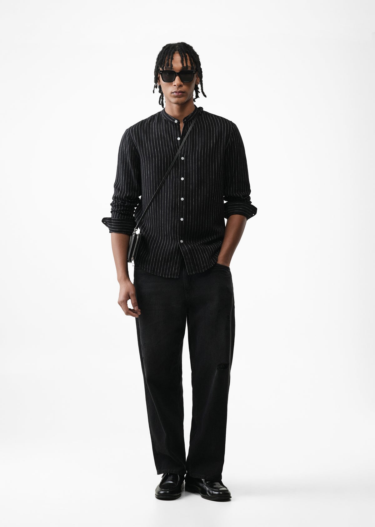 Black Lyocell Cotton Pinstripe Shirt