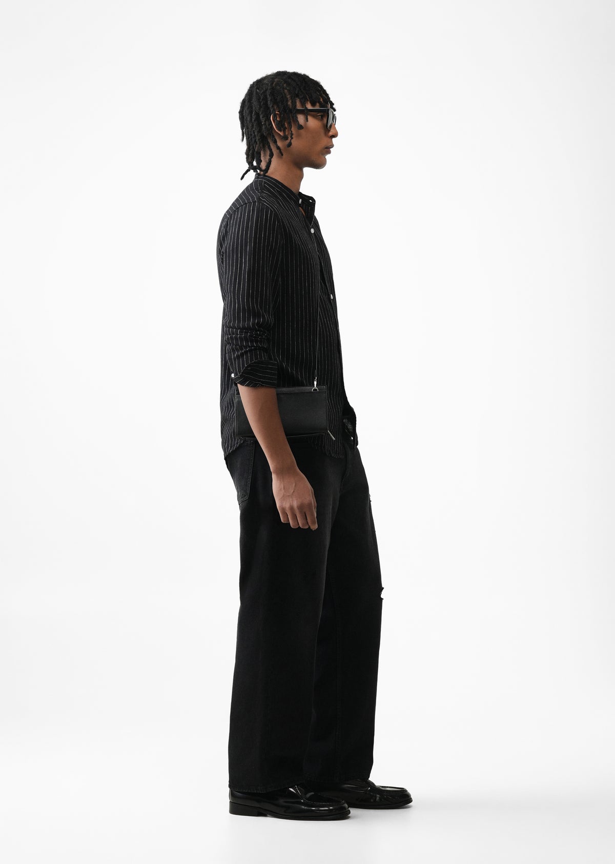 Black Lyocell Cotton Pinstripe Shirt