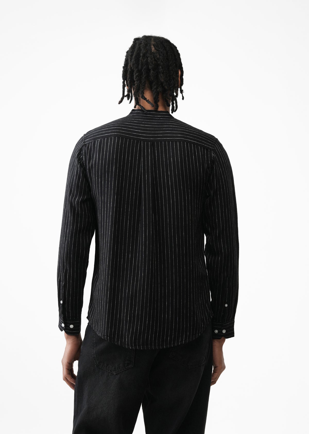 Black Lyocell Cotton Pinstripe Shirt