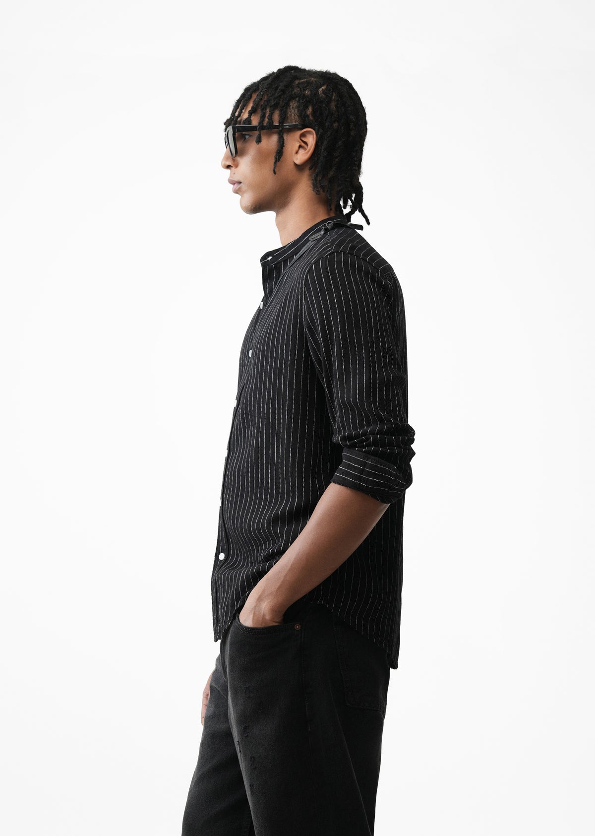 Black Lyocell Cotton Pinstripe Shirt