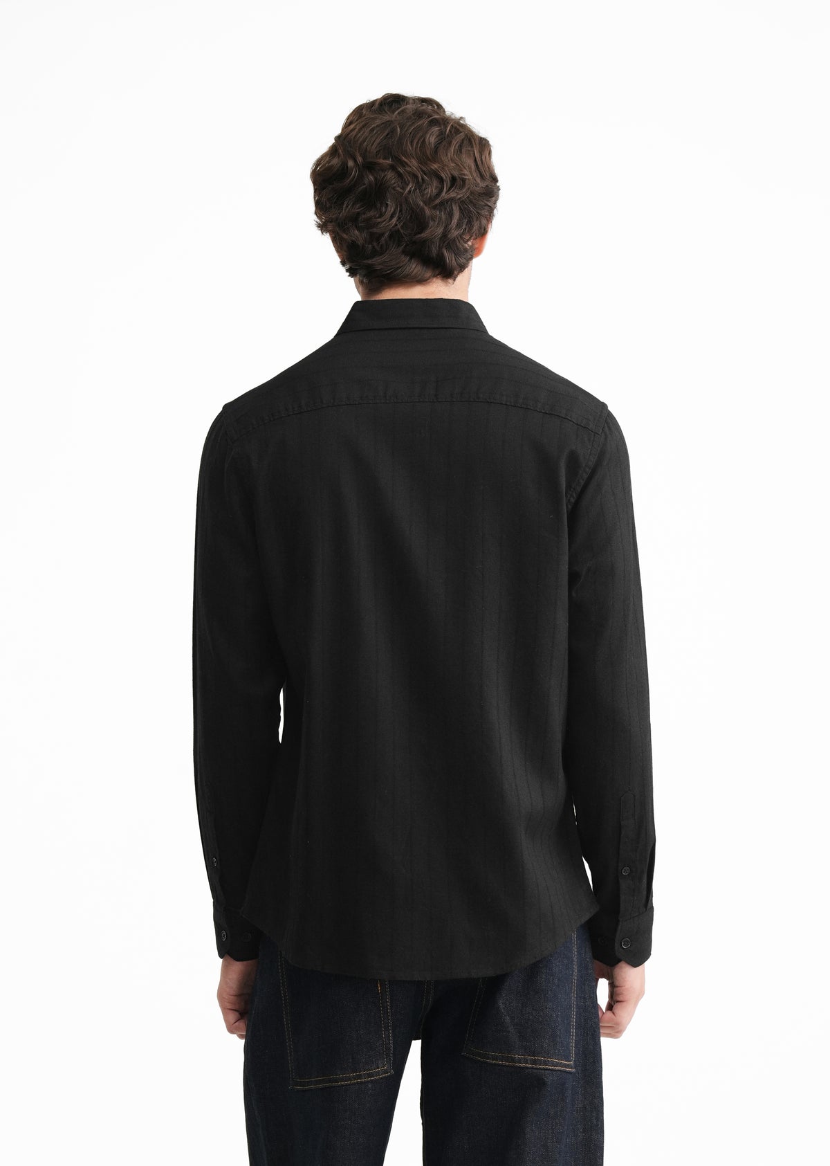 Black Lyocell Cotton Self-Stripe Shirt
