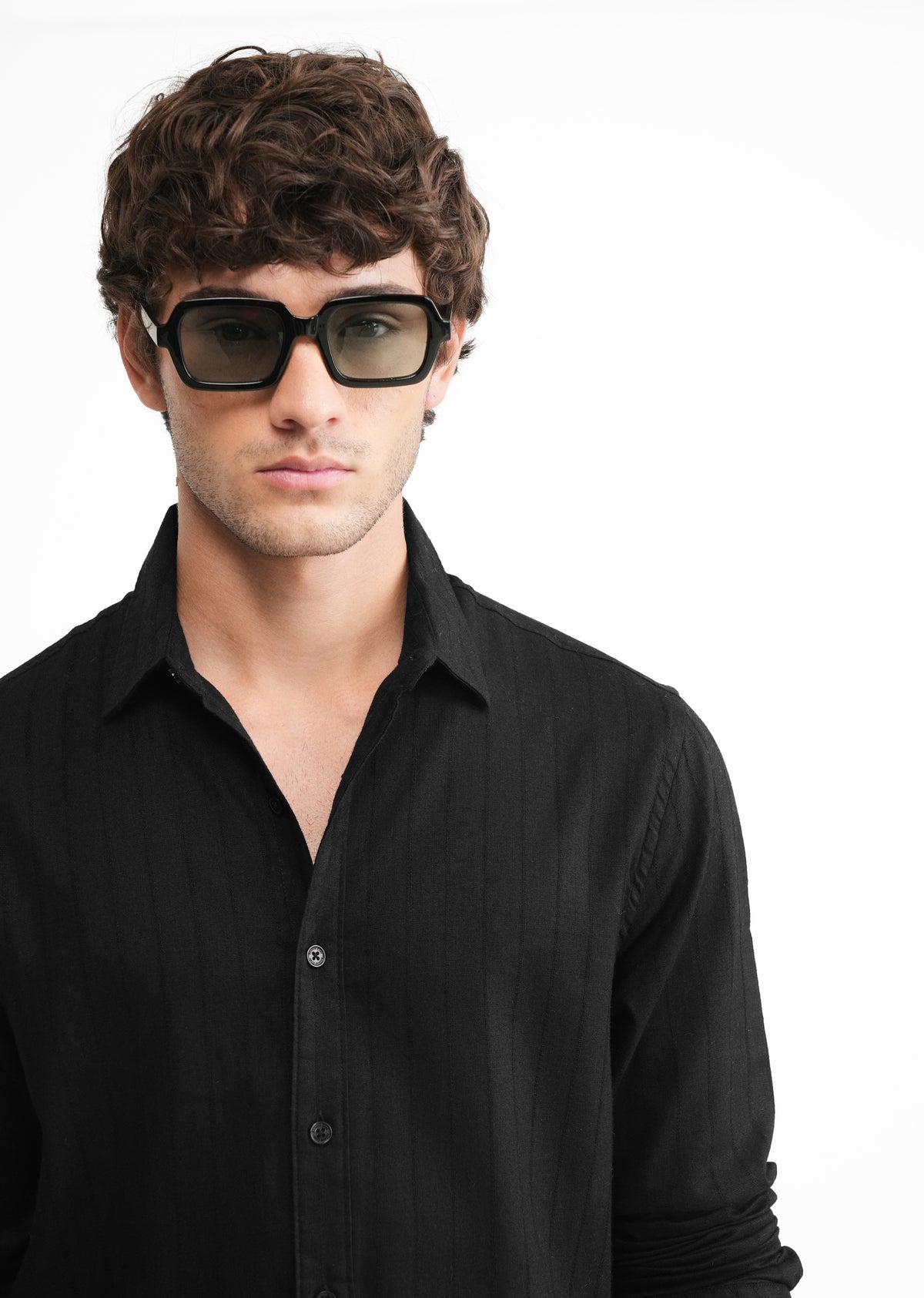 Black Lyocell Cotton Self-Stripe Shirt